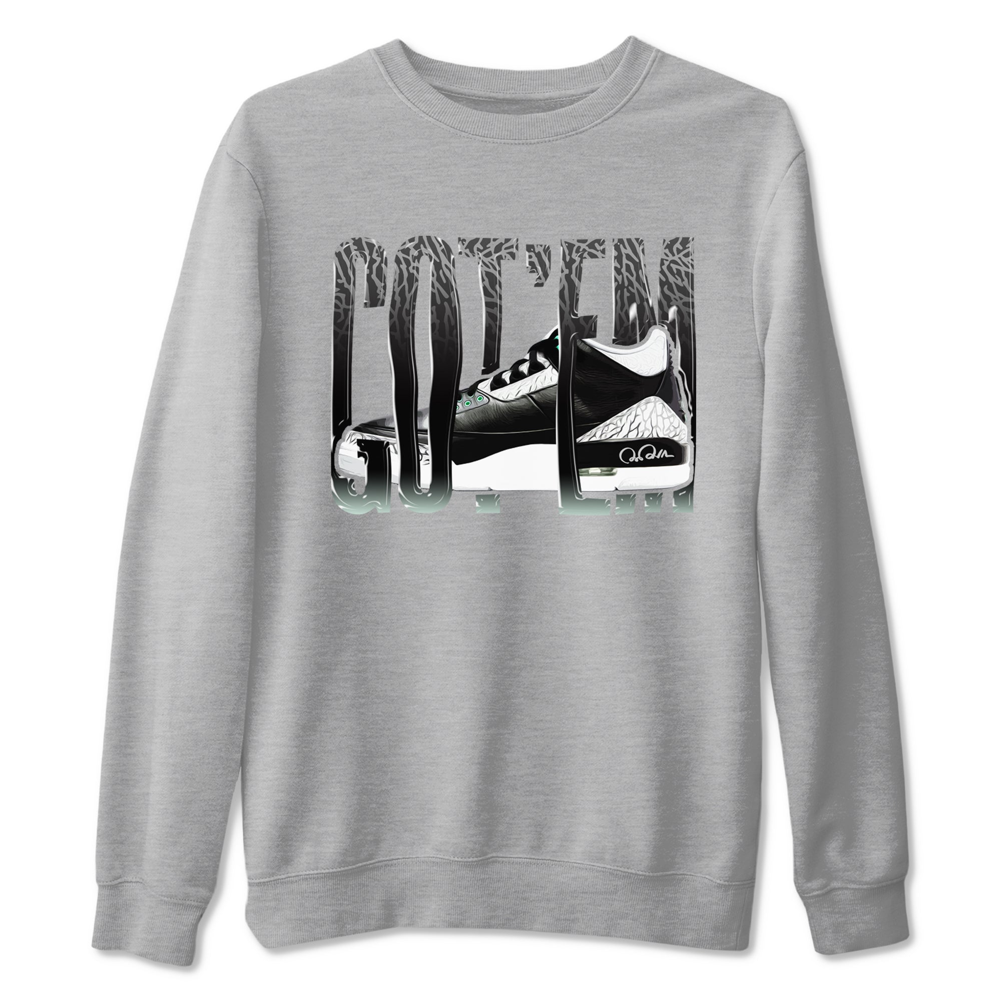 3s Green Glow shirt to match jordans Wiggling Gotem sneaker tees Air Jordan 3 Green Glow Drip Gear Zone unisex cotton Heather Grey 2 crew neck shirt