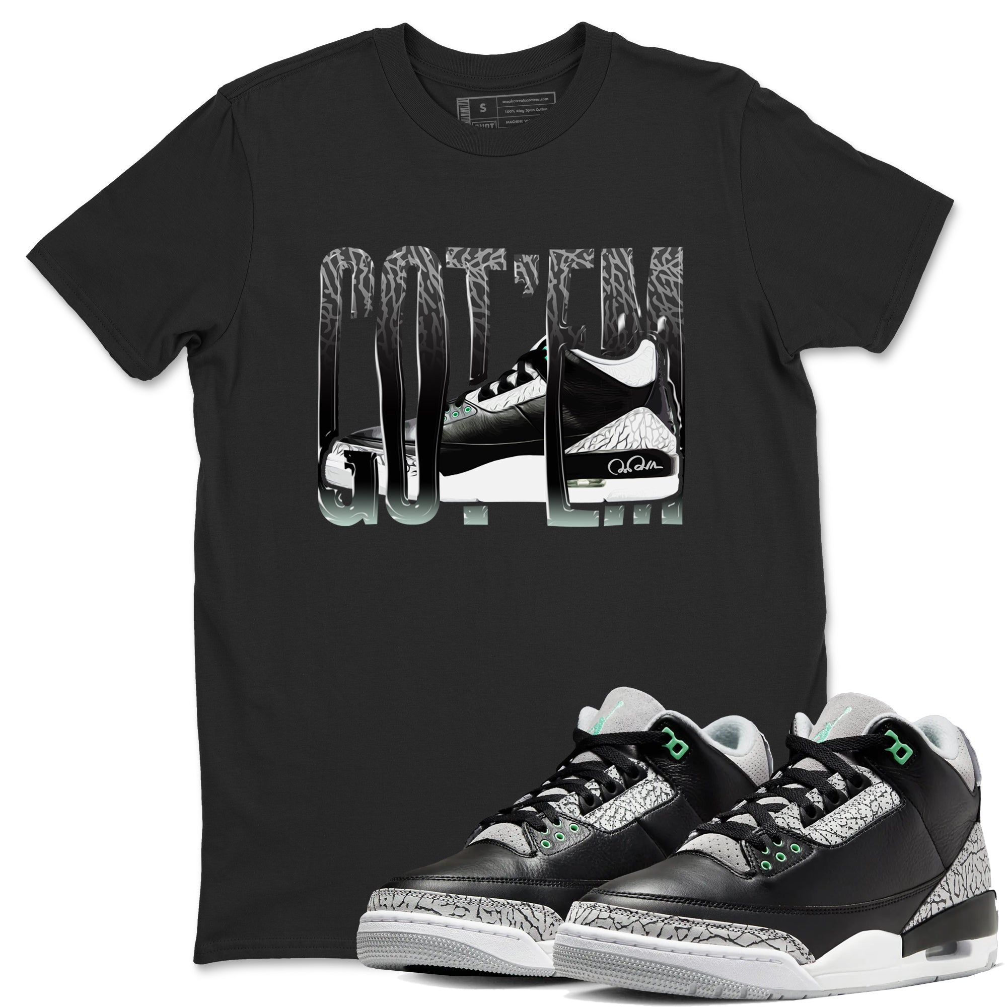 3s Green Glow shirt to match jordans Wiggling Gotem sneaker tees Air Jordan 3 Green Glow Drip Gear Zone unisex cotton Black 1 crew neck shirt