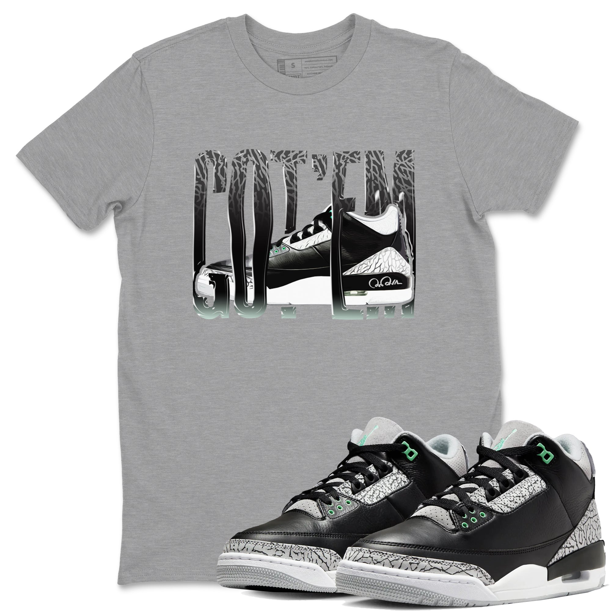 3s Green Glow shirt to match jordans Wiggling Gotem sneaker tees Air Jordan 3 Green Glow Drip Gear Zone unisex cotton Heather Grey 1 crew neck shirt