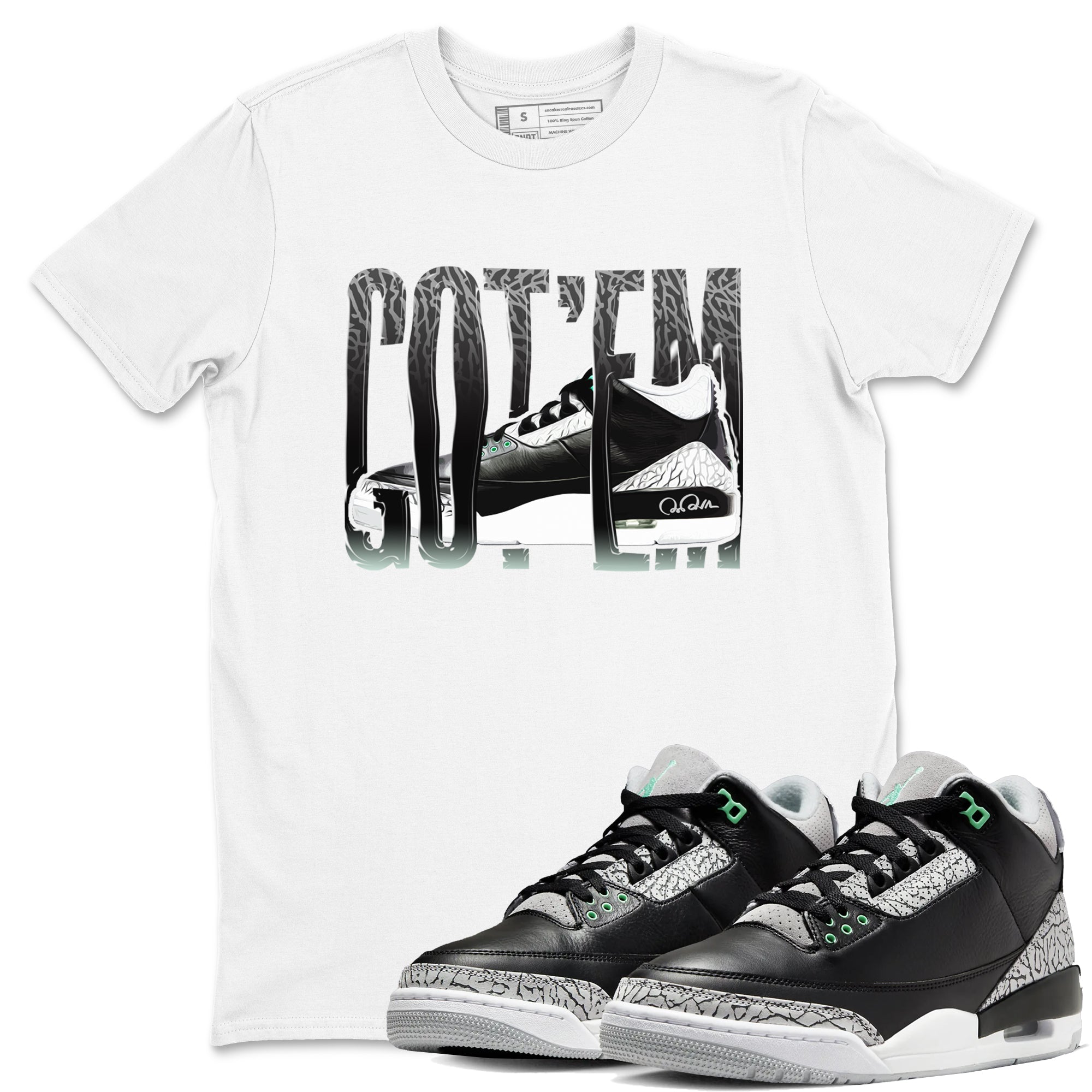 3s Green Glow shirt to match jordans Wiggling Gotem sneaker tees Air Jordan 3 Green Glow Drip Gear Zone unisex cotton White 1 crew neck shirt