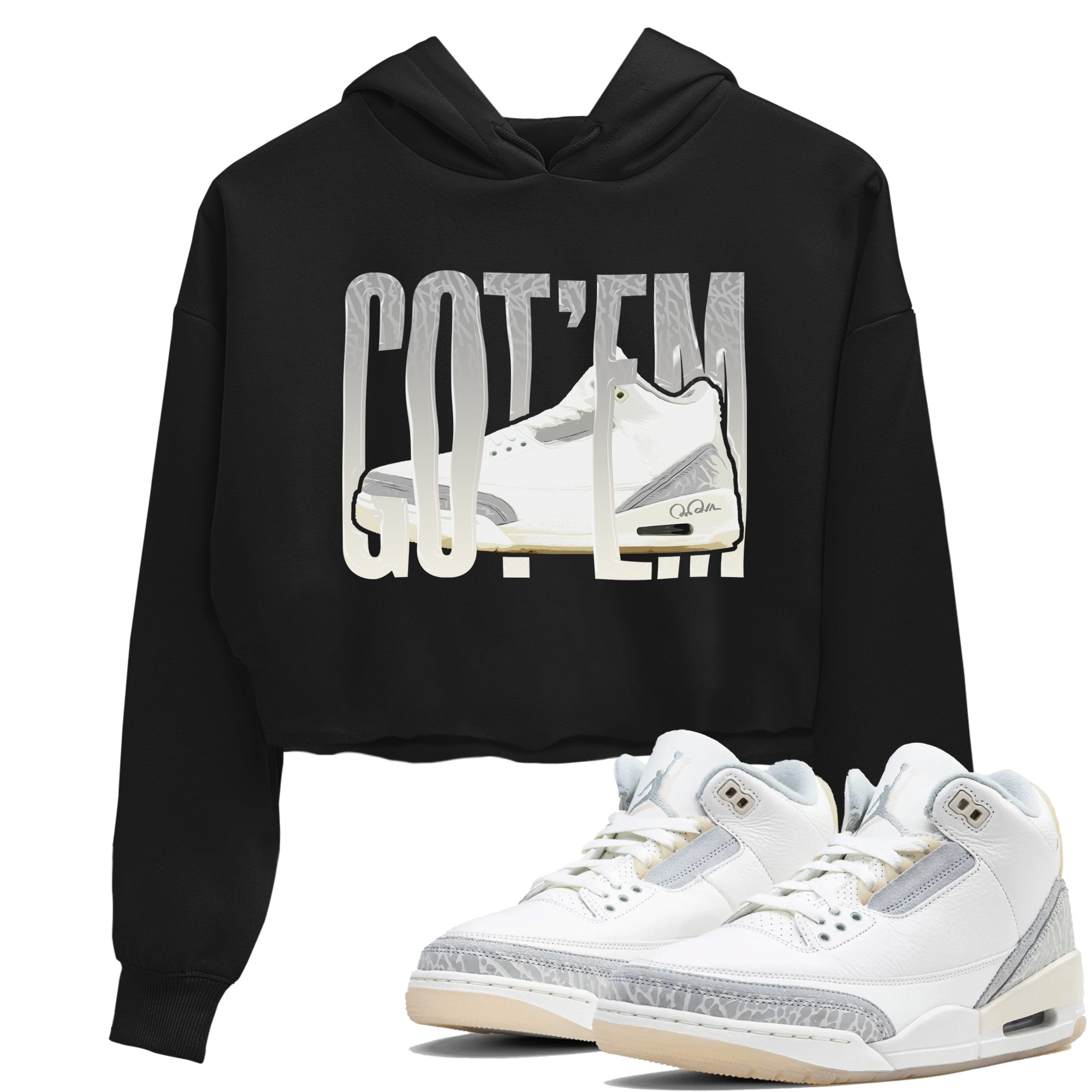3s Ivory shirt to match jordans Wiggling Gotem sneaker tees Air Jordan 3 Ivory Drip Gear Zone Black 1 crop length shirt