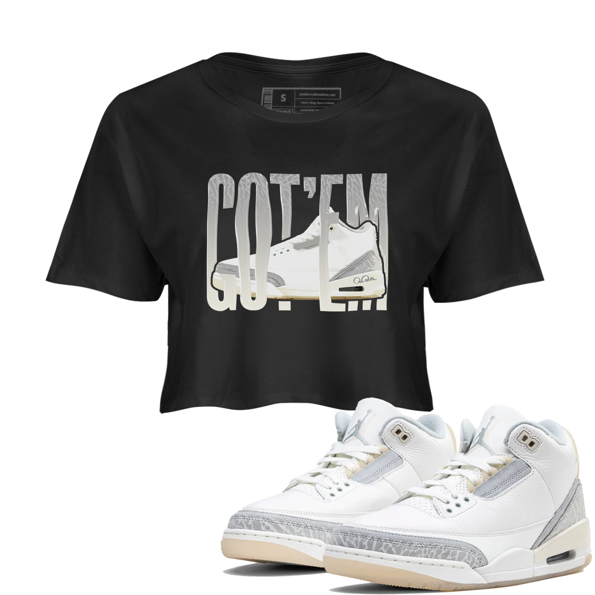3s Ivory shirt to match jordans Wiggling Gotem sneaker tees Air Jordan 3 Ivory Drip Gear Zone Black 1 crop length shirt