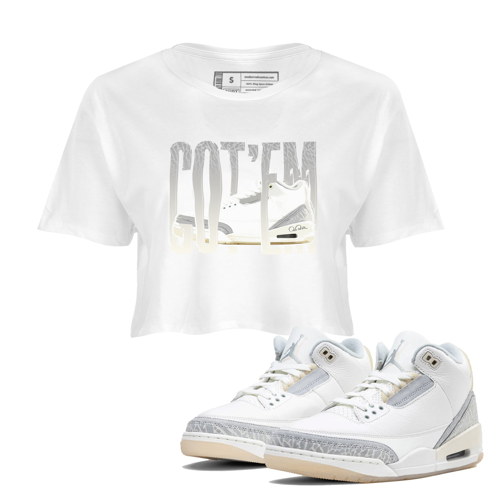3s Ivory shirt to match jordans Wiggling Gotem sneaker tees Air Jordan 3 Ivory Drip Gear Zone White 1 crop length shirt