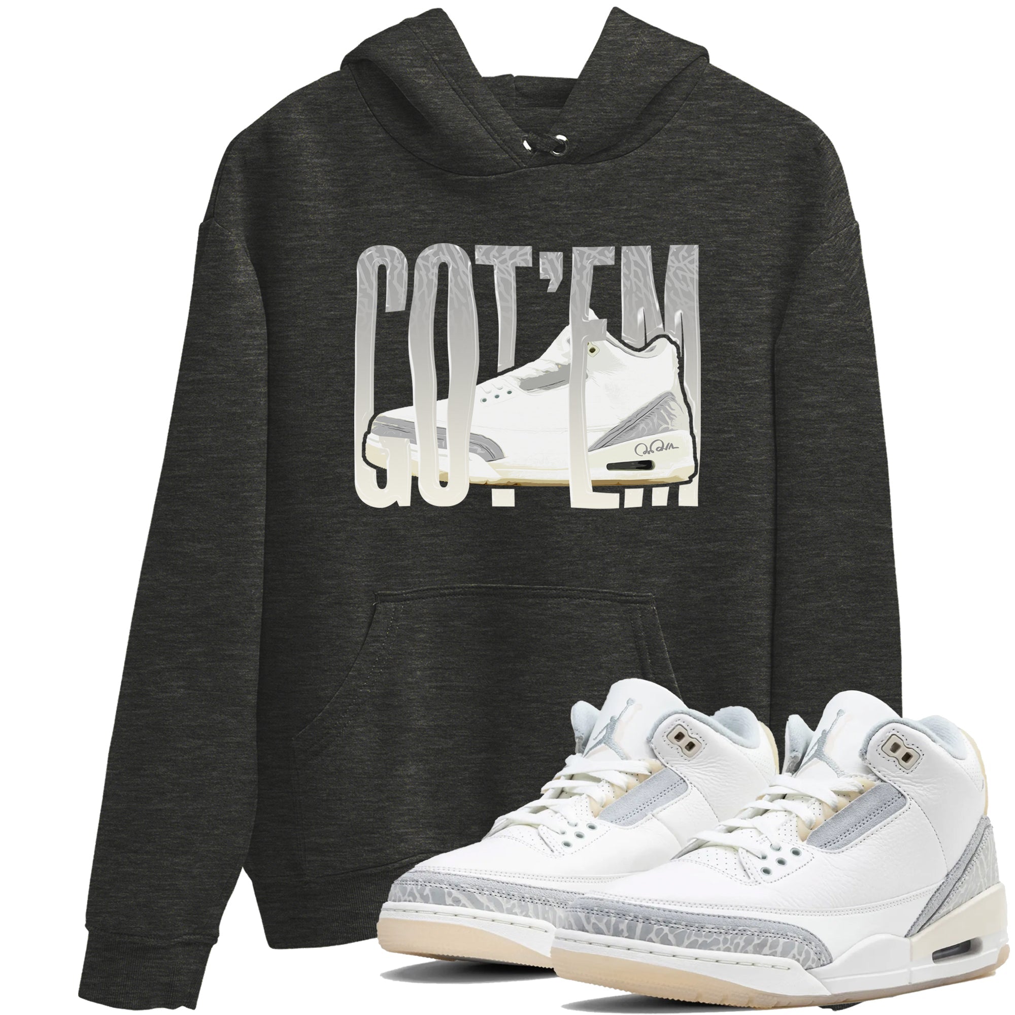 3s Ivory shirt to match jordans Wiggling Gotem sneaker tees Air Jordan 3 Ivory Drip Gear Zone unisex cotton Charcoal Heather 1 crew neck shirt