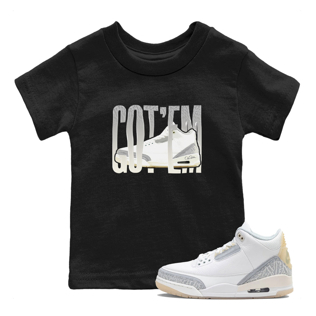 3s Ivory shirt to match jordans Wiggling Gotem sneaker tees Air Jordan 3 Ivory Drip Gear Zone baby toddler Black 1 cotton Shirt