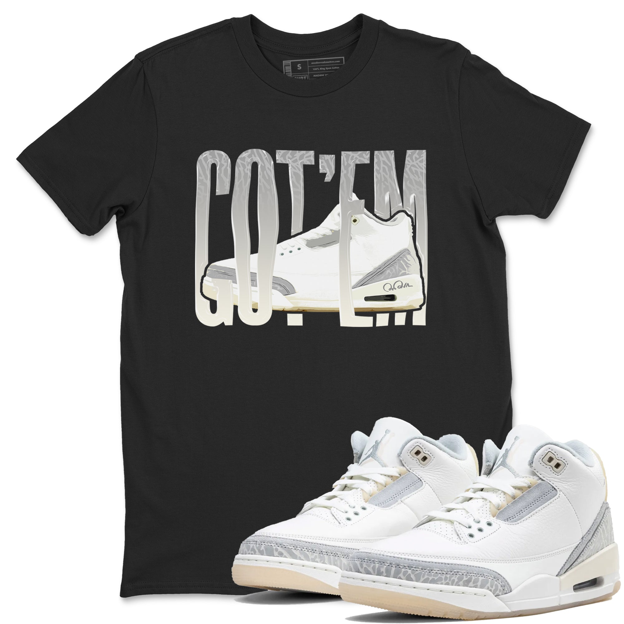 3s Ivory shirt to match jordans Wiggling Gotem sneaker tees Air Jordan 3 Ivory Drip Gear Zone unisex cotton Black 1 crew neck shirt