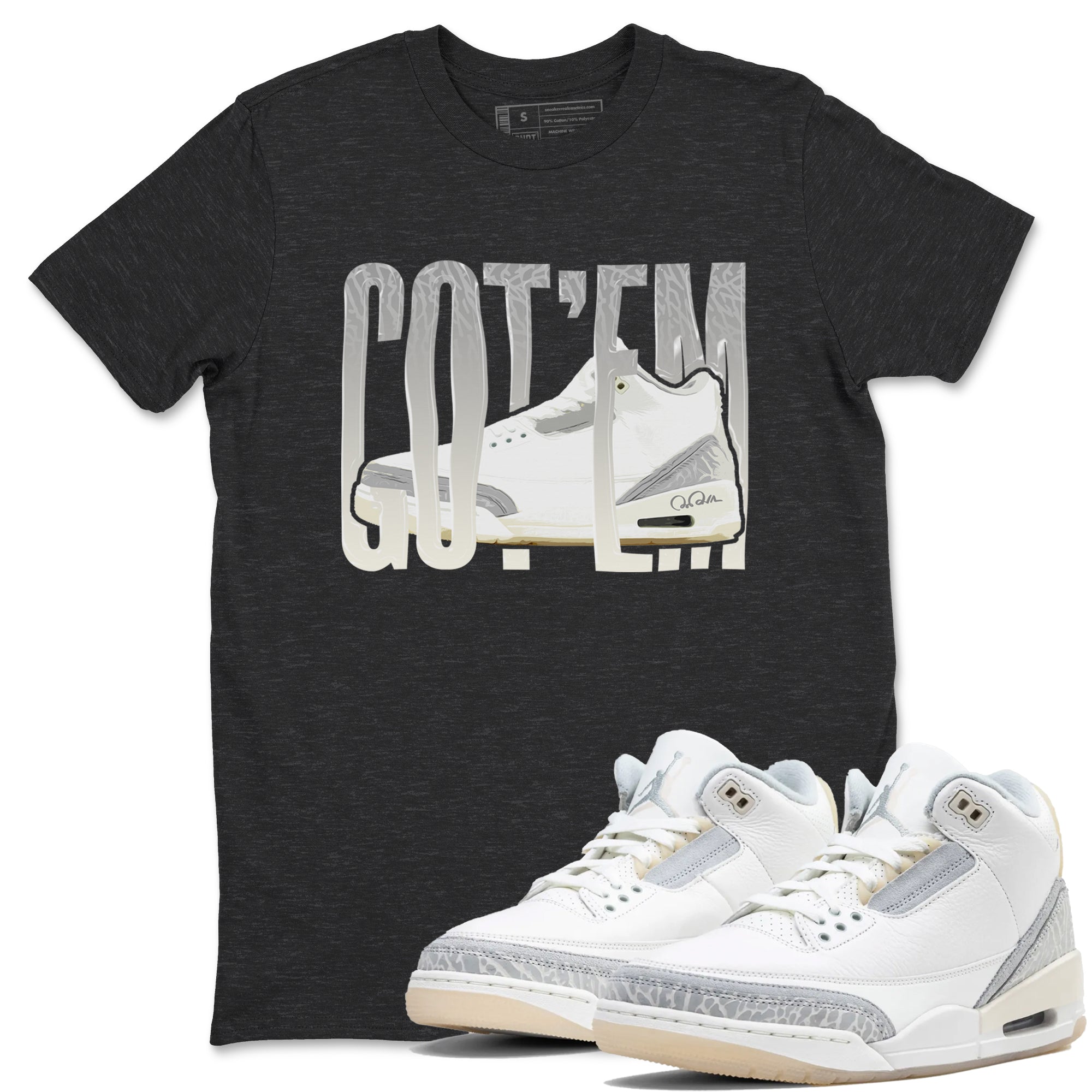 3s Ivory shirt to match jordans Wiggling Gotem sneaker tees Air Jordan 3 Ivory Drip Gear Zone unisex cotton Charcoal Heather 1 crew neck shirt
