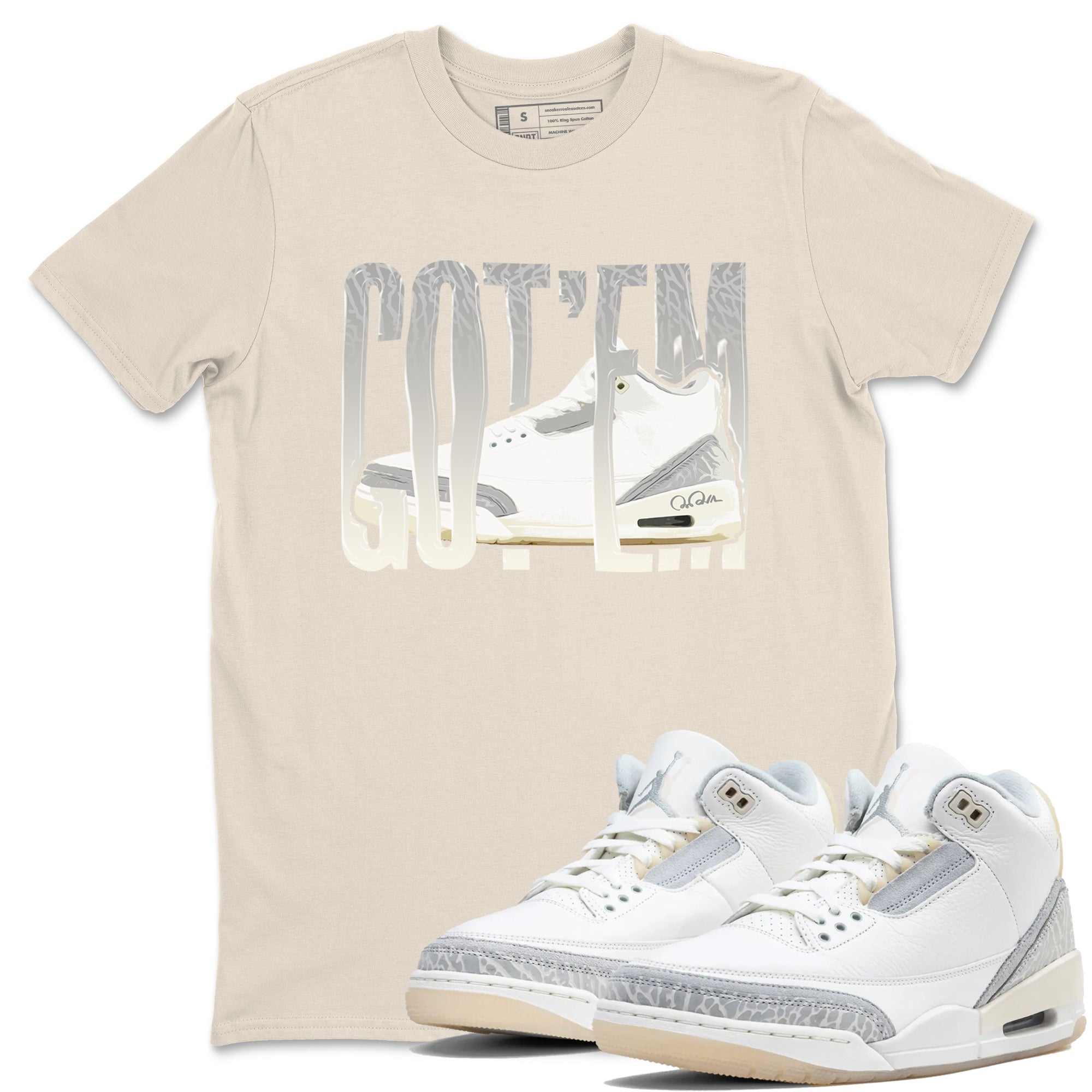 3s Ivory shirt to match jordans Wiggling Gotem sneaker tees Air Jordan 3 Ivory Drip Gear Zone unisex cotton Natural 1 crew neck shirt