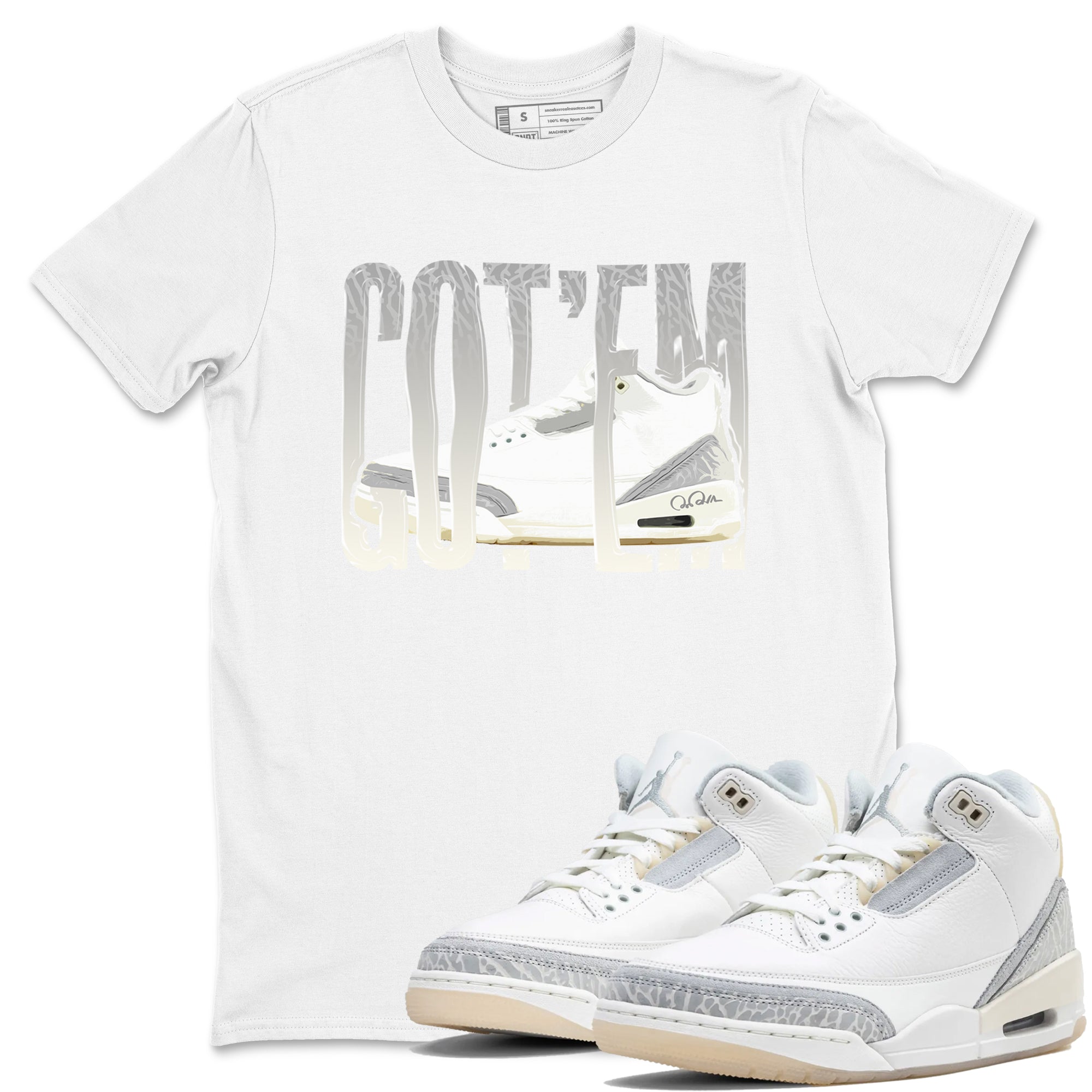 3s Ivory shirt to match jordans Wiggling Gotem sneaker tees Air Jordan 3 Ivory Drip Gear Zone unisex cotton White 1 crew neck shirt