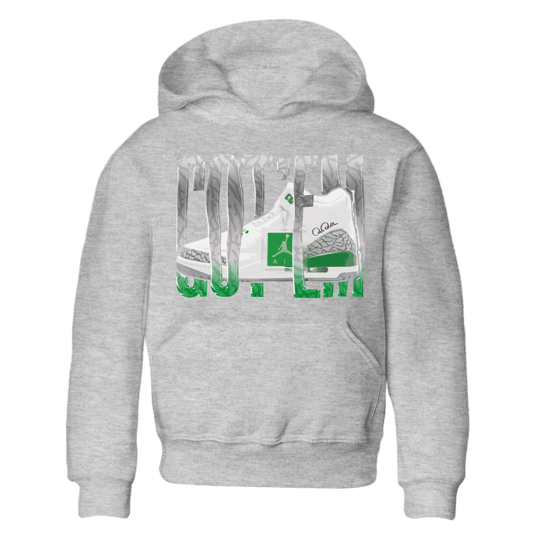 Air Jordan 3 Lucky Green Sneaker Match Tees Wiggling Gotem Streetwear Sneaker Shirt AJ3 Lucky Green Sneaker Release Tees Kids Shirts Heather Grey 2