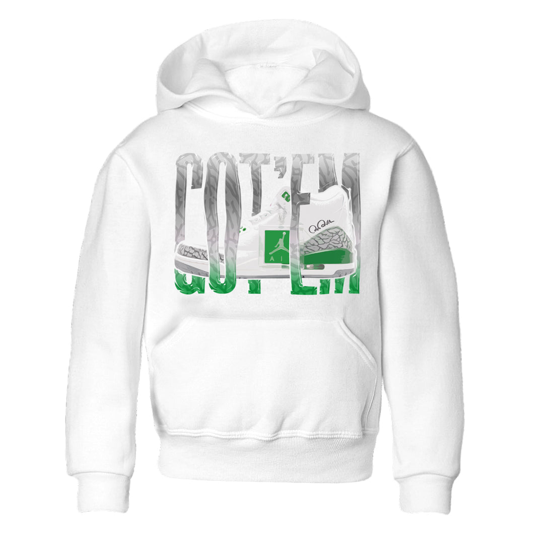 Air Jordan 3 Lucky Green Sneaker Match Tees Wiggling Gotem Streetwear Sneaker Shirt AJ3 Lucky Green Sneaker Release Tees Kids Shirts White 2