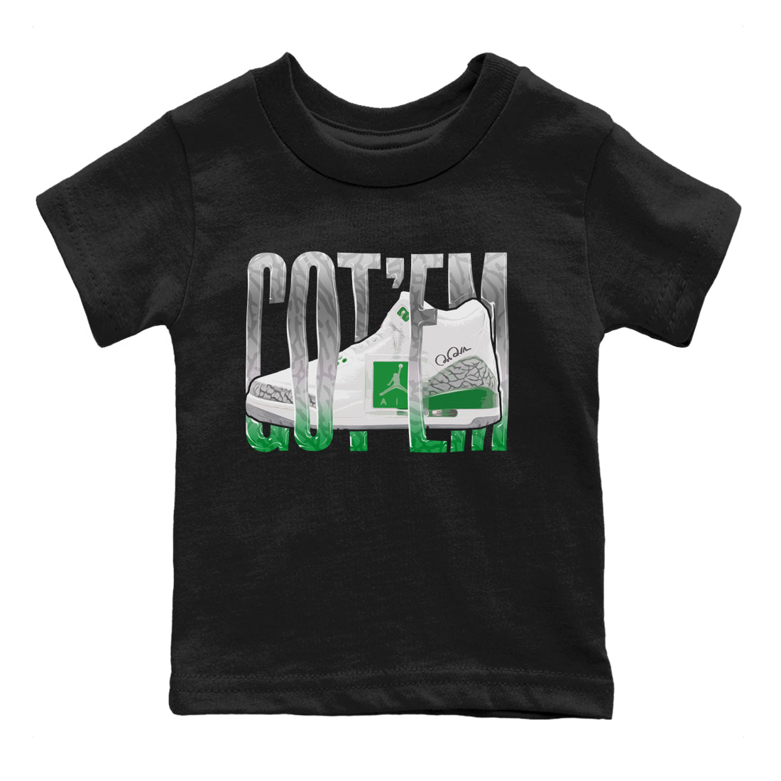 Air Jordan 3 Lucky Green Sneaker Match Tees Wiggling Gotem Streetwear Sneaker Shirt AJ3 Lucky Green Sneaker Release Tees Kids Shirts Black 2