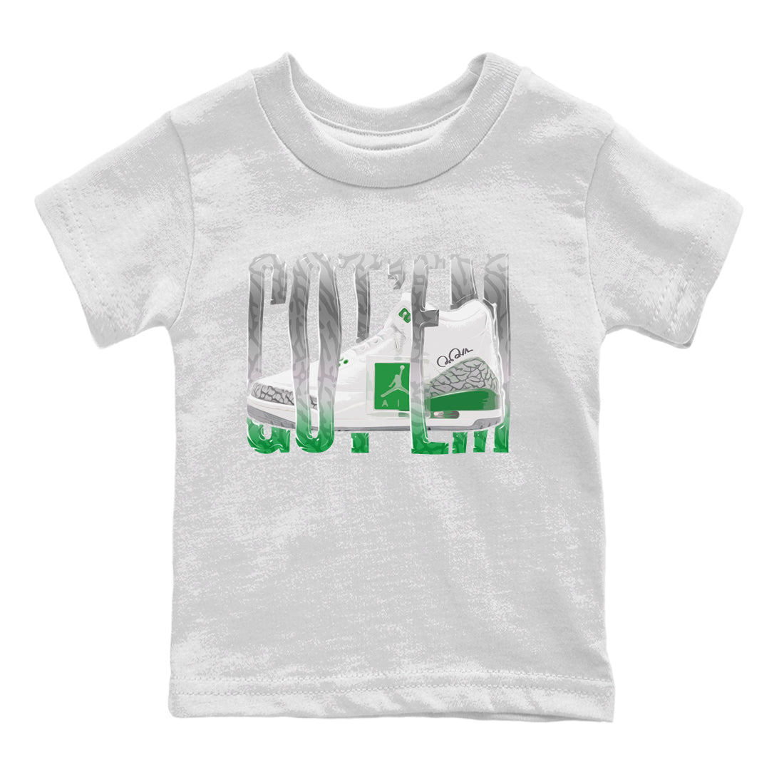 Air Jordan 3 Lucky Green Sneaker Match Tees Wiggling Gotem Streetwear Sneaker Shirt AJ3 Lucky Green Sneaker Release Tees Kids Shirts White 2