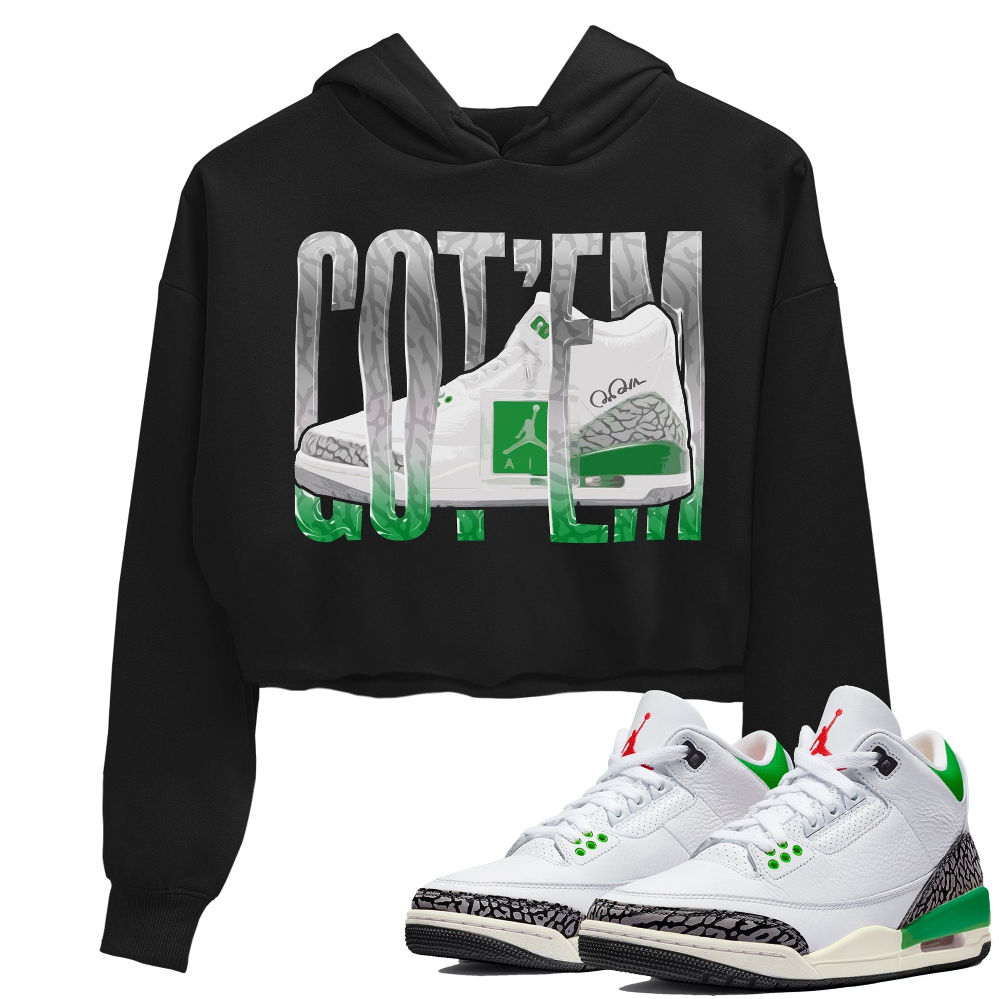 Air Jordan 3 Lucky Green Sneaker Match Tees Wiggling Gotem Streetwear Sneaker Shirt AJ3 Lucky Green Sneaker Release Tees Women's Shirts Black 1