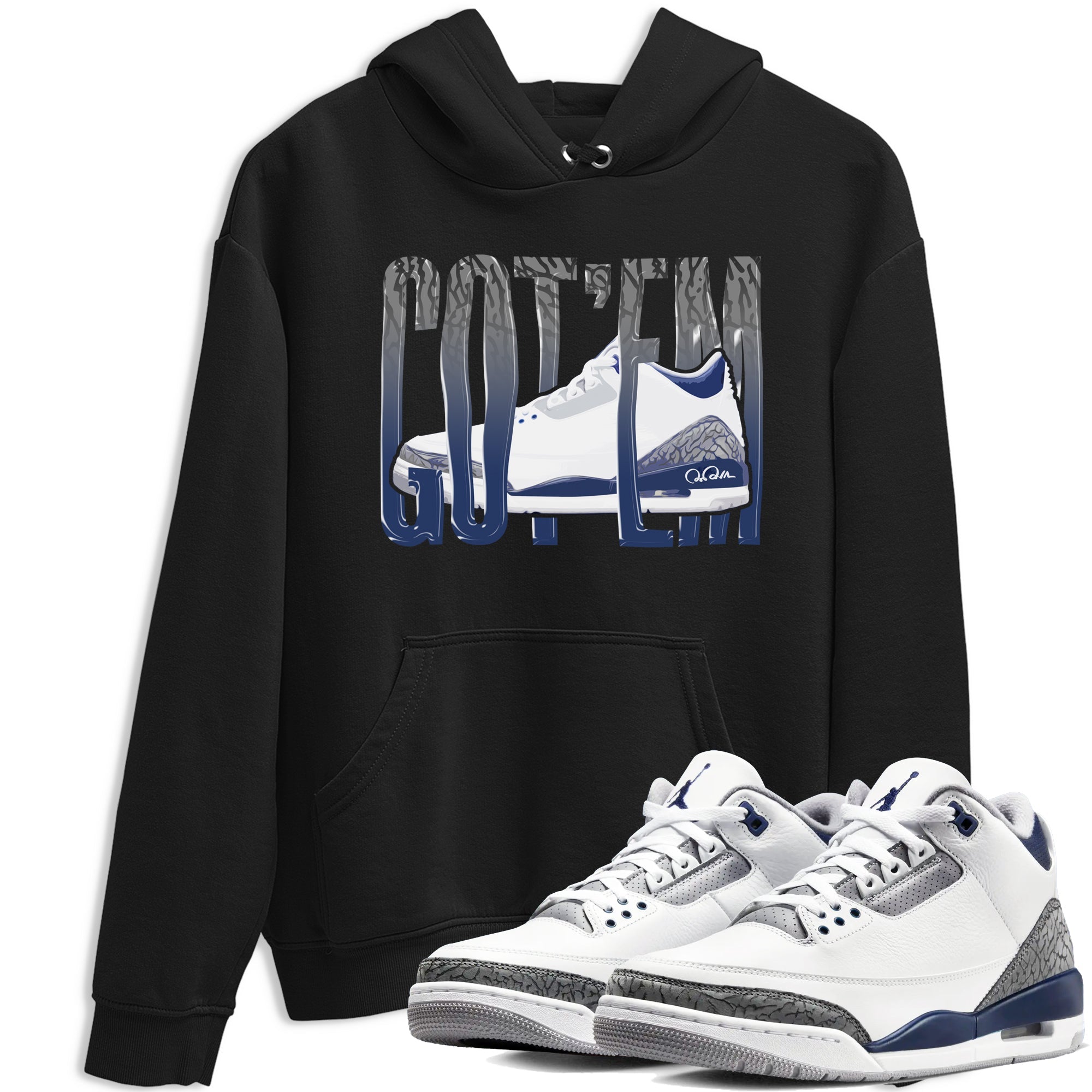 3s Midnight Navy shirt to match jordans Wiggling Gotem sneaker match t-shirt AJ3 Midnight Navy Drip Gear Zone unisex cotton Black 1 Crew Neck T-Shirt