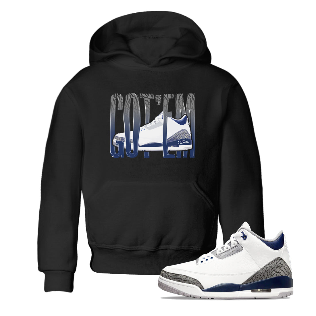 3s Midnight Navy shirt to match jordans Wiggling Gotem sneaker match t-shirt AJ3 Midnight Navy Drip Gear Zone baby toddler Black 1 Crew Neck T-Shirt
