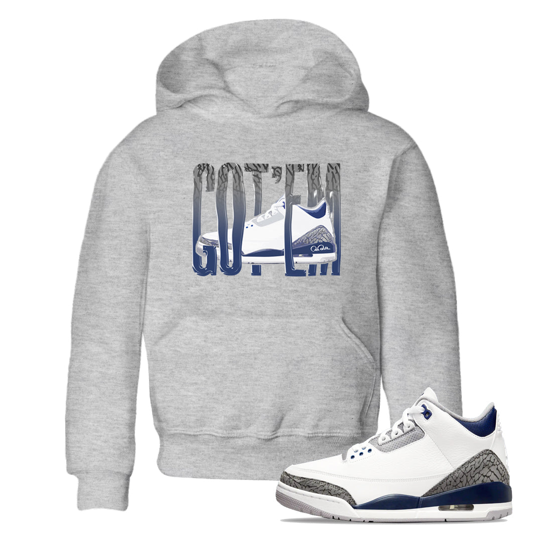 3s Midnight Navy shirt to match jordans Wiggling Gotem sneaker match t-shirt AJ3 Midnight Navy Drip Gear Zone baby toddler Heather Grey 1 Crew Neck T-Shirt