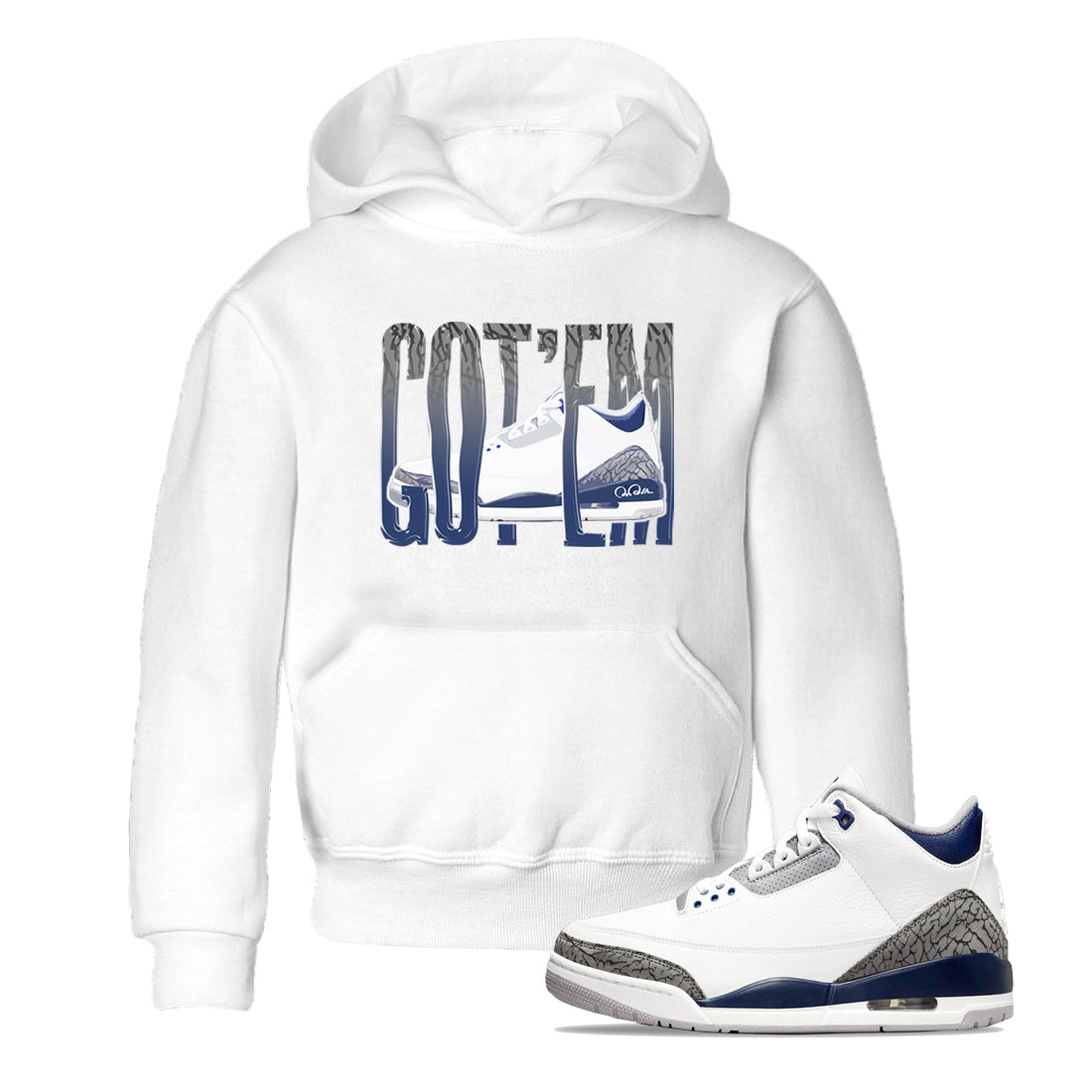 3s Midnight Navy shirt to match jordans Wiggling Gotem sneaker match t-shirt AJ3 Midnight Navy Drip Gear Zone baby toddler White 1 Crew Neck T-Shirt