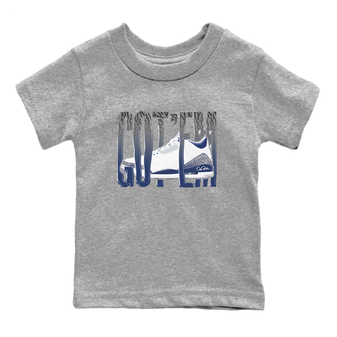3s Midnight Navy shirt to match jordans Wiggling Gotem sneaker match t-shirt AJ3 Midnight Navy Drip Gear Zone baby toddler Heather Grey 2 Crew Neck T-Shirt