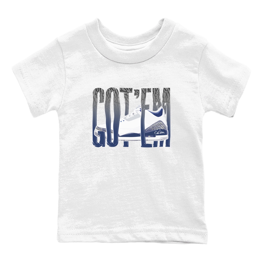 3s Midnight Navy shirt to match jordans Wiggling Gotem sneaker match t-shirt AJ3 Midnight Navy Drip Gear Zone baby toddler White 2 Crew Neck T-Shirt