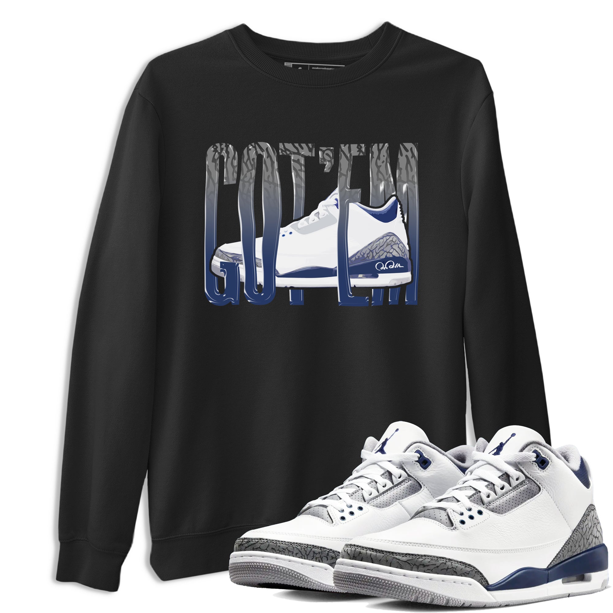 3s Midnight Navy shirt to match jordans Wiggling Gotem sneaker match t-shirt AJ3 Midnight Navy Drip Gear Zone unisex cotton Black 1 Crew Neck T-Shirt