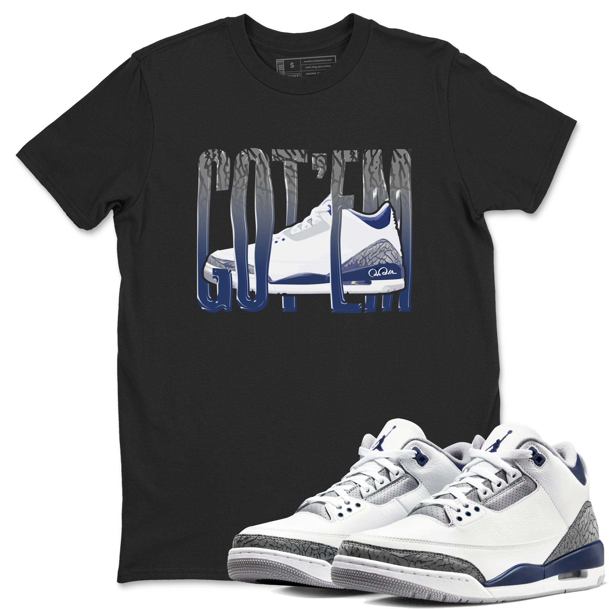 3s Midnight Navy shirt to match jordans Wiggling Gotem sneaker match t-shirt AJ3 Midnight Navy Drip Gear Zone unisex cotton Black 1 Crew Neck T-Shirt