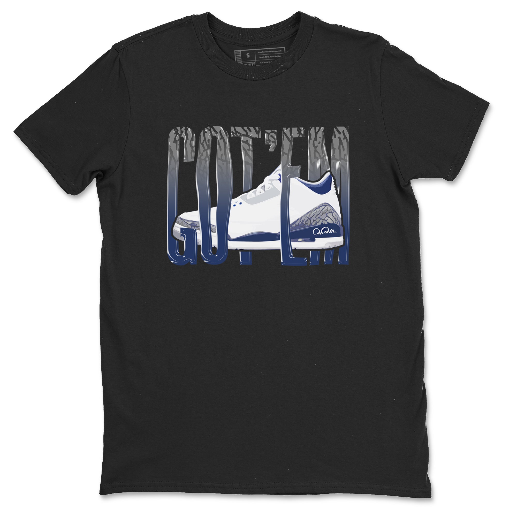 3s Midnight Navy shirt to match jordans Wiggling Gotem sneaker match t-shirt AJ3 Midnight Navy Drip Gear Zone unisex cotton Black 2 Crew Neck T-Shirt