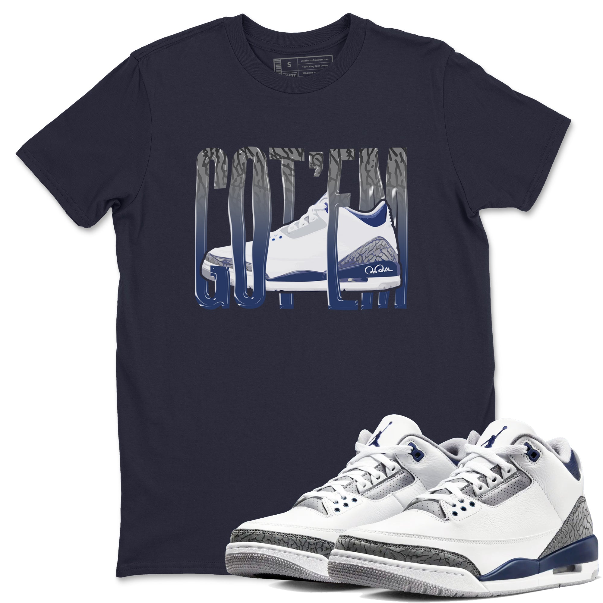 3s Midnight Navy shirt to match jordans Wiggling Gotem sneaker match t-shirt AJ3 Midnight Navy Drip Gear Zone unisex cotton Navy 1 Crew Neck T-Shirt