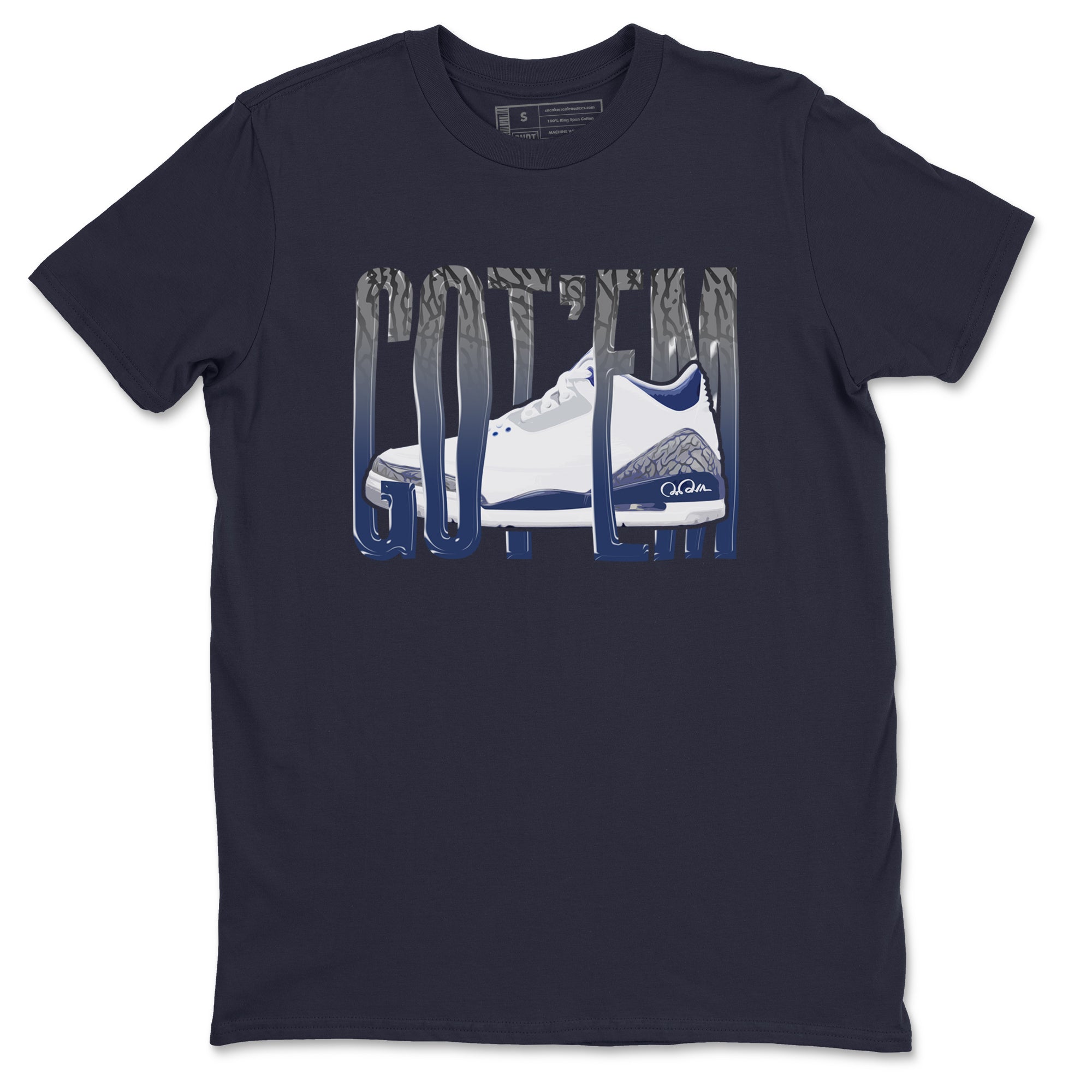 3s Midnight Navy shirt to match jordans Wiggling Gotem sneaker match t-shirt AJ3 Midnight Navy Drip Gear Zone unisex cotton Navy 2 Crew Neck T-Shirt