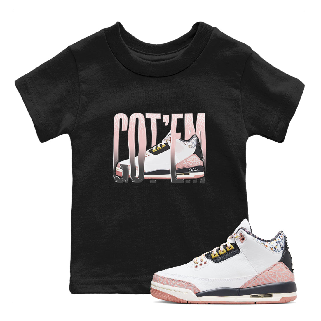 Air Jordan 3 GS Vintage Floral shirt to match jordans Wiggling Gotem sneaker tees Air Jordan 3 Vintage Floral Drip Gear Zone baby toddler Black 1 cotton Shirt