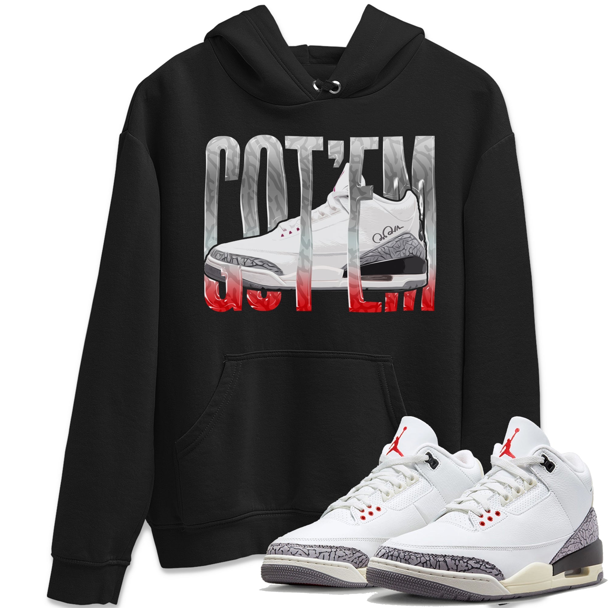 Air Jordan 3 White Cement Shirt To Match Jordans Wiggling Gotem Sneaker Tees AJ3 White Cement Drip Gear Zone Sneaker Matching Clothing Unisex Shirts Black 1