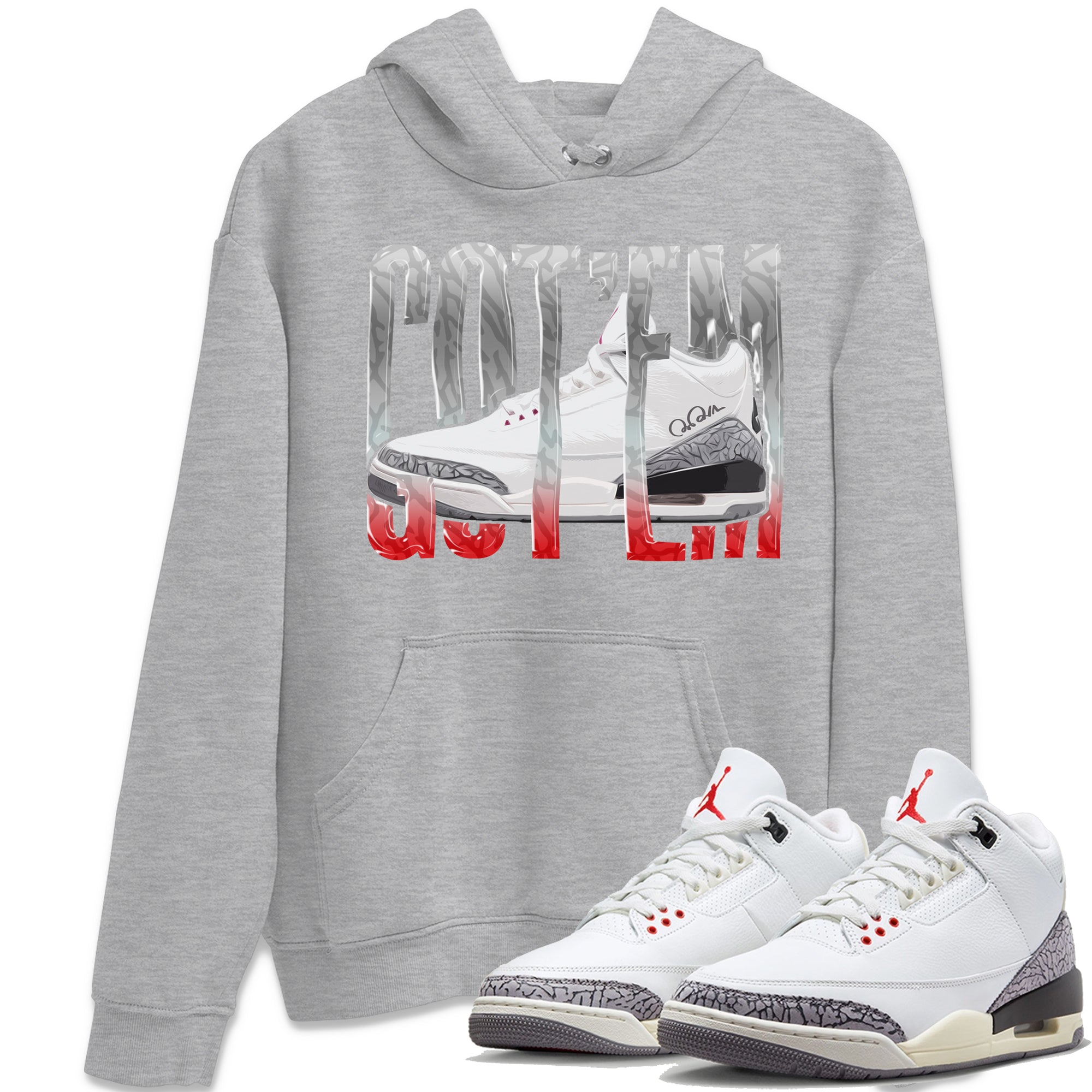 Air Jordan 3 White Cement Shirt To Match Jordans Wiggling Gotem Sneaker Tees AJ3 White Cement Drip Gear Zone Sneaker Matching Clothing Unisex Shirts Heather Grey 1
