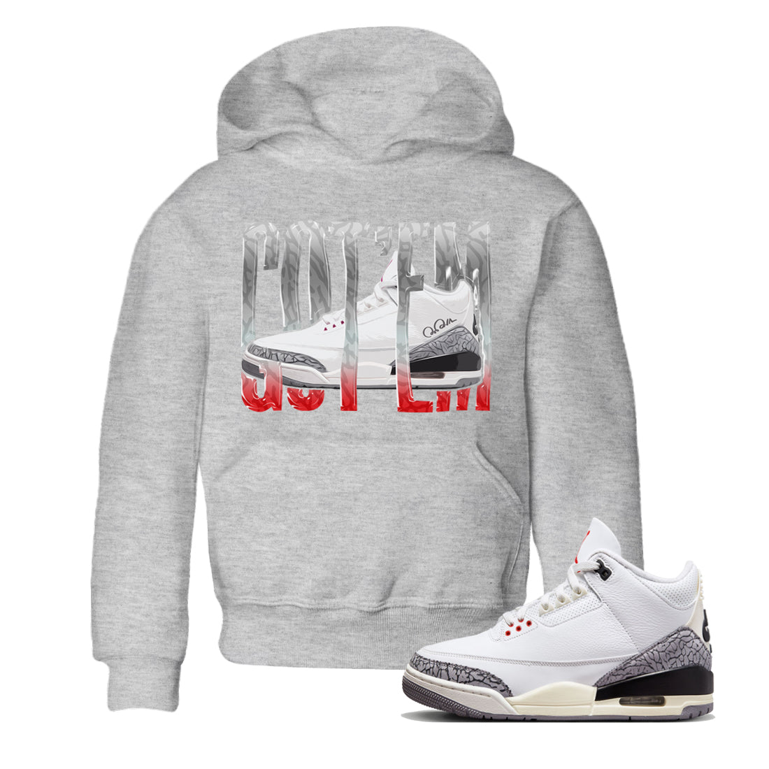Air Jordan 3 White Cement Shirt To Match Jordans Wiggling Gotem Sneaker Tees AJ3 White Cement Drip Gear Zone Sneaker Matching Clothing Kids Shirts Heather Grey 1