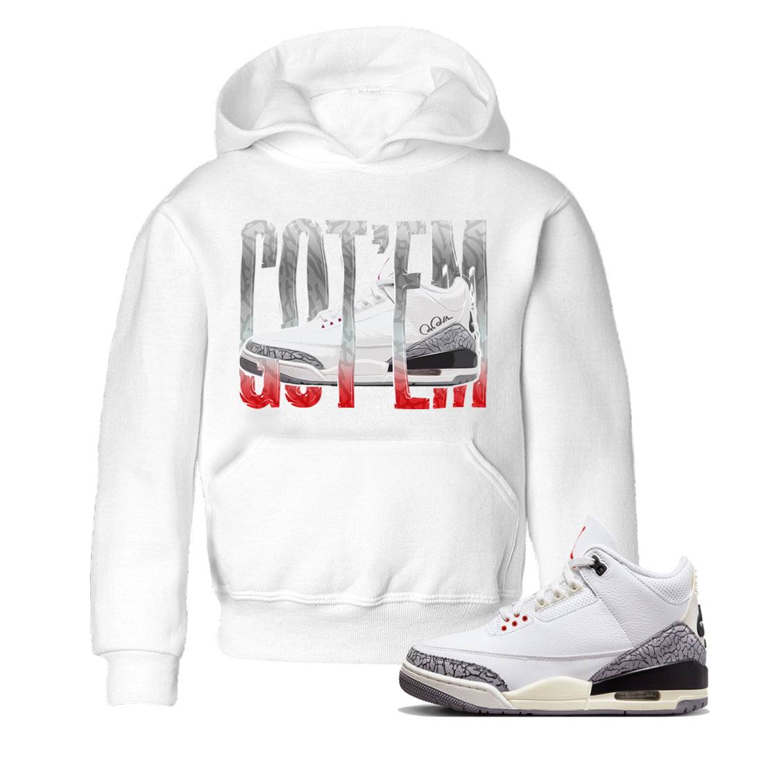 Air Jordan 3 White Cement Shirt To Match Jordans Wiggling Gotem Sneaker Tees AJ3 White Cement Drip Gear Zone Sneaker Matching Clothing Kids Shirts White 1