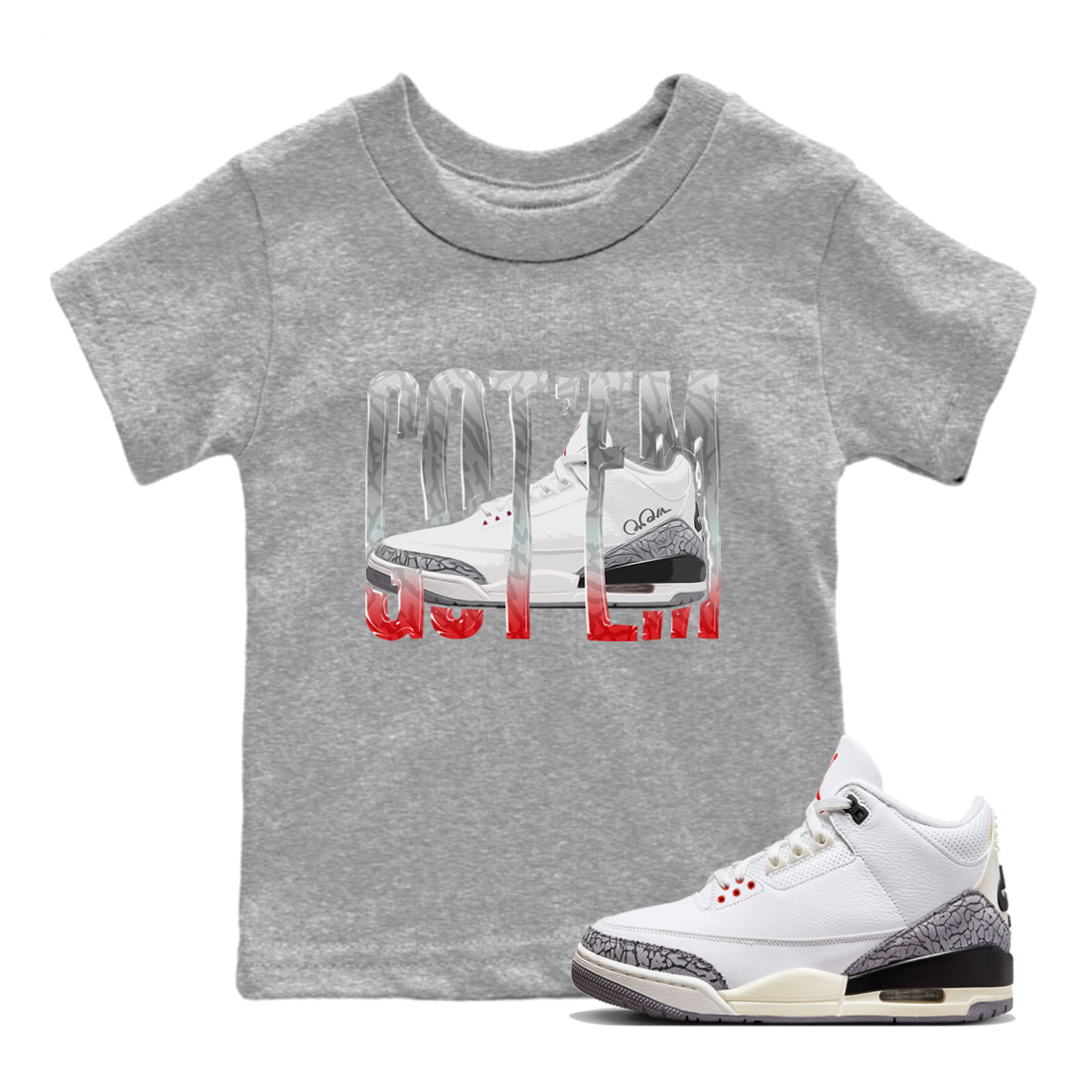 Air Jordan 3 White Cement Wiggling Gotem Baby and Kids Sneaker Tees Air Jordan 3 White Cement Kids Sneaker Tees Size Chart