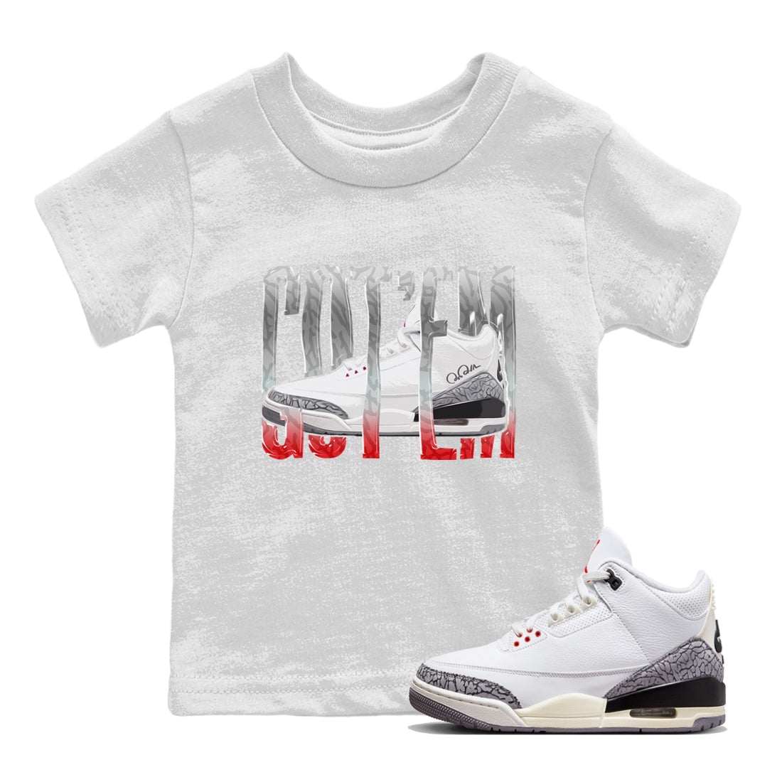 Air Jordan 3 White Cement Shirt To Match Jordans Wiggling Gotem Sneaker Tees AJ3 White Cement Drip Gear Zone Sneaker Matching Clothing Kids Shirts White 1