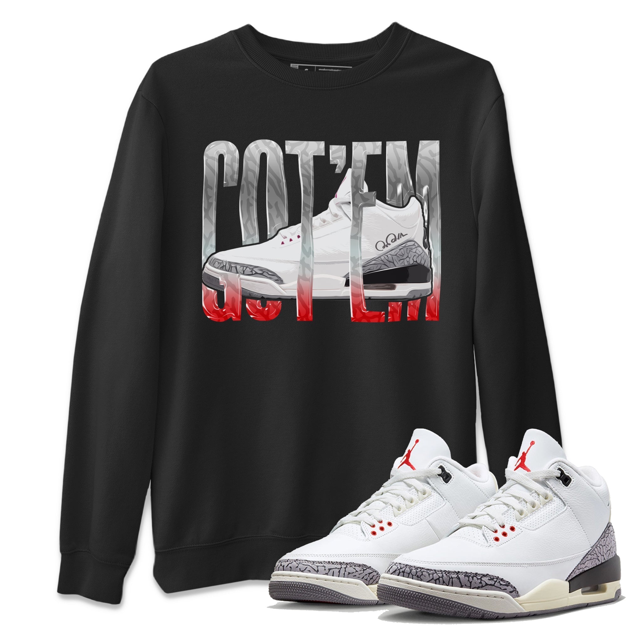 Air Jordan 3 White Cement Wiggling Gotem Crew Neck Sneaker Tees AJ3 White Cement Sneaker T-Shirts Washing and Care Tip