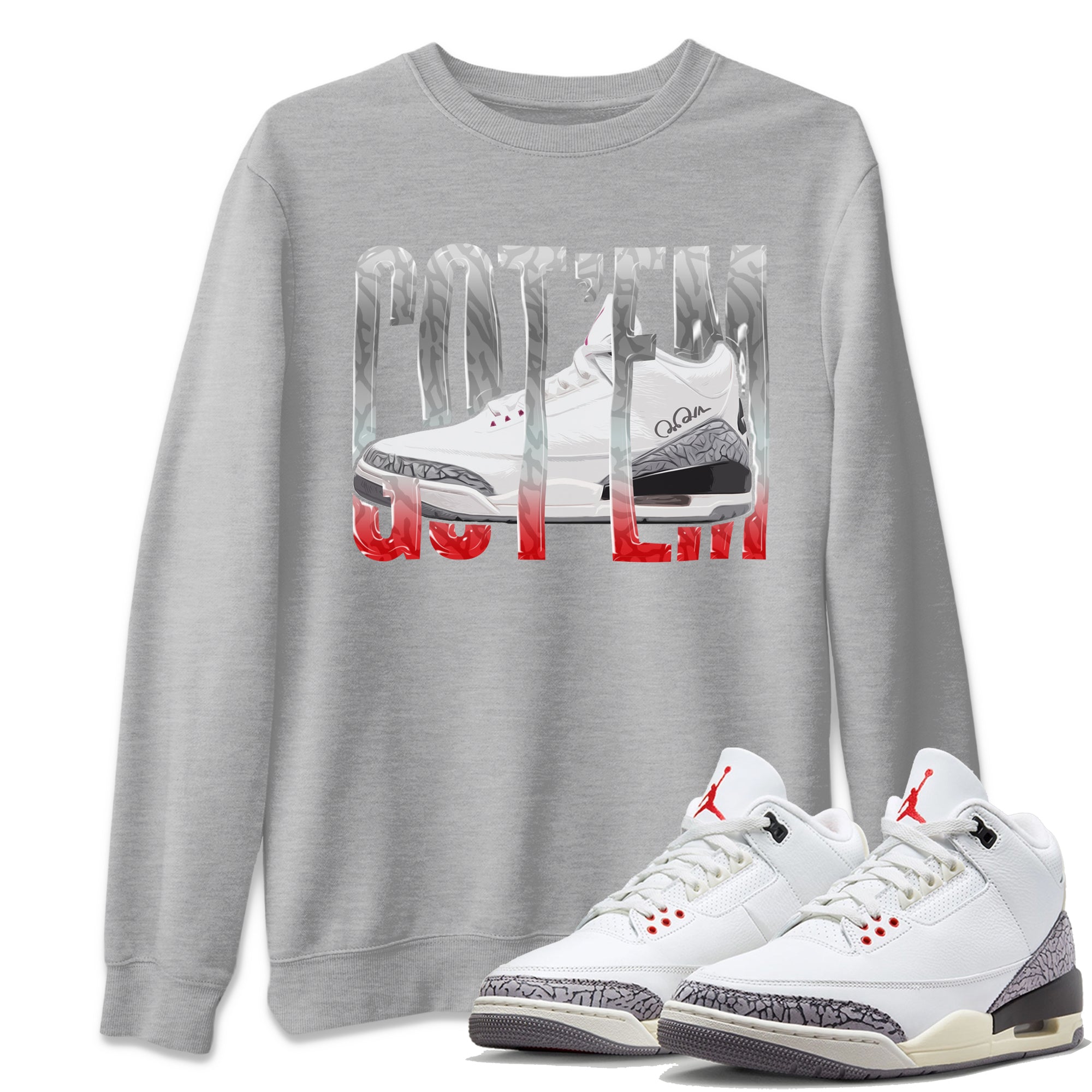 Air Jordan 3 White Cement Shirt To Match Jordans Wiggling Gotem Sneaker Tees AJ3 White Cement Drip Gear Zone Sneaker Matching Clothing Unisex Shirts Heather Grey 1