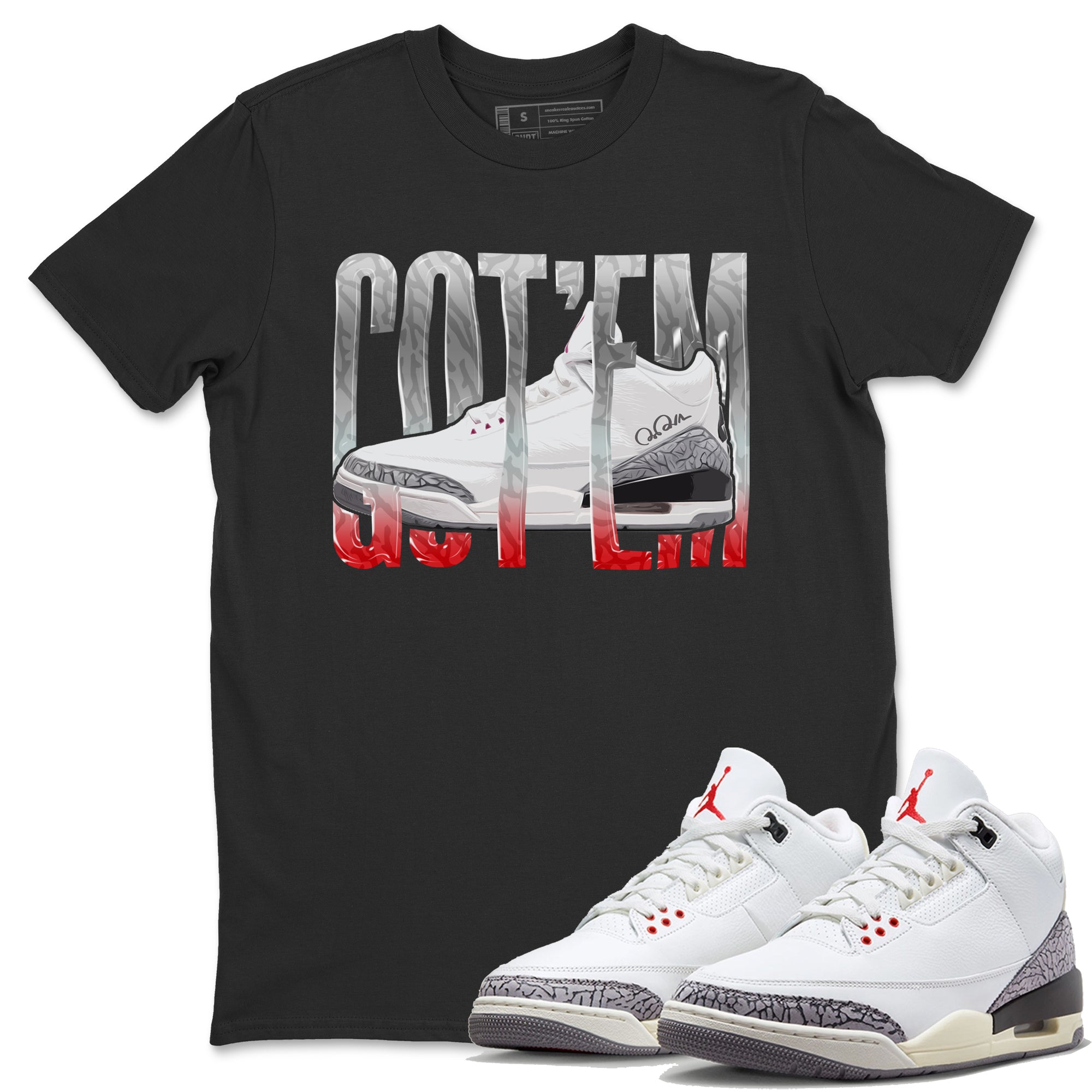 Air Jordan 3 White Cement Shirt To Match Jordans Wiggling Gotem Sneaker Tees AJ3 White Cement Drip Gear Zone Sneaker Matching Clothing Unisex Shirts Black 1