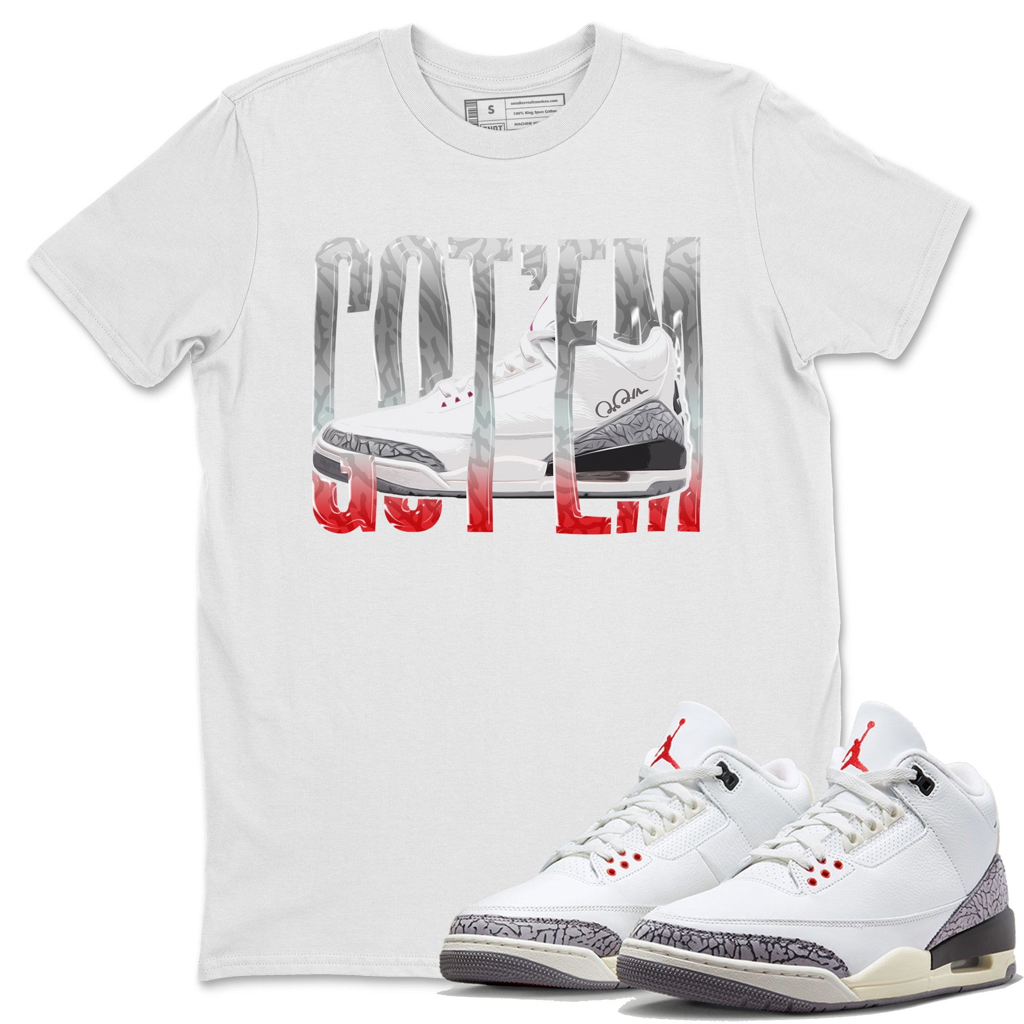 Air Jordan 3 White Cement Shirt To Match Jordans Wiggling Gotem Sneaker Tees AJ3 White Cement Drip Gear Zone Sneaker Matching Clothing Unisex Shirts White 1
