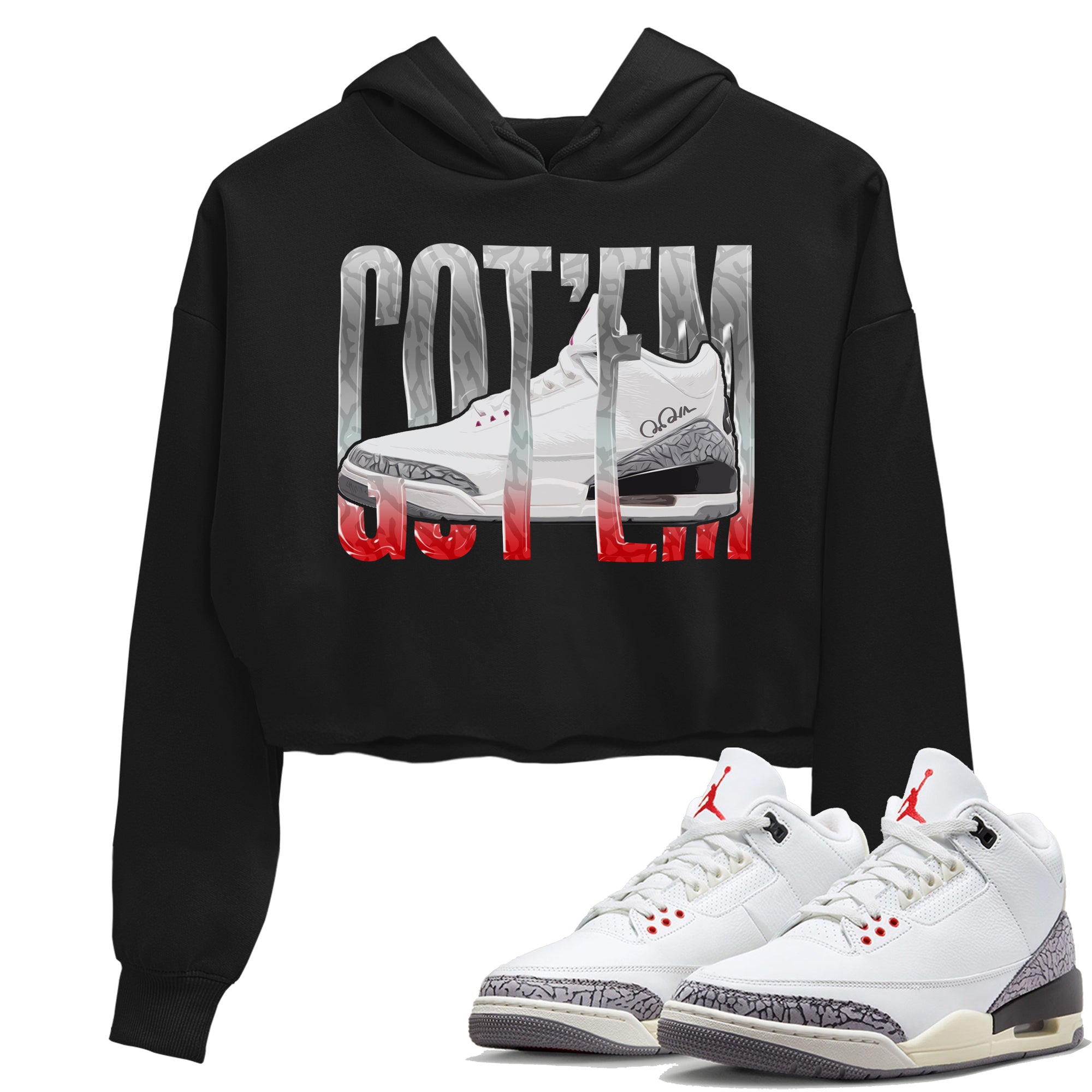 Air Jordan 3 White Cement Shirt To Match Jordans Wiggling Gotem Sneaker Tees AJ3 White Cement Drip Gear Zone Sneaker Matching Clothing Women's Shirts Black 1