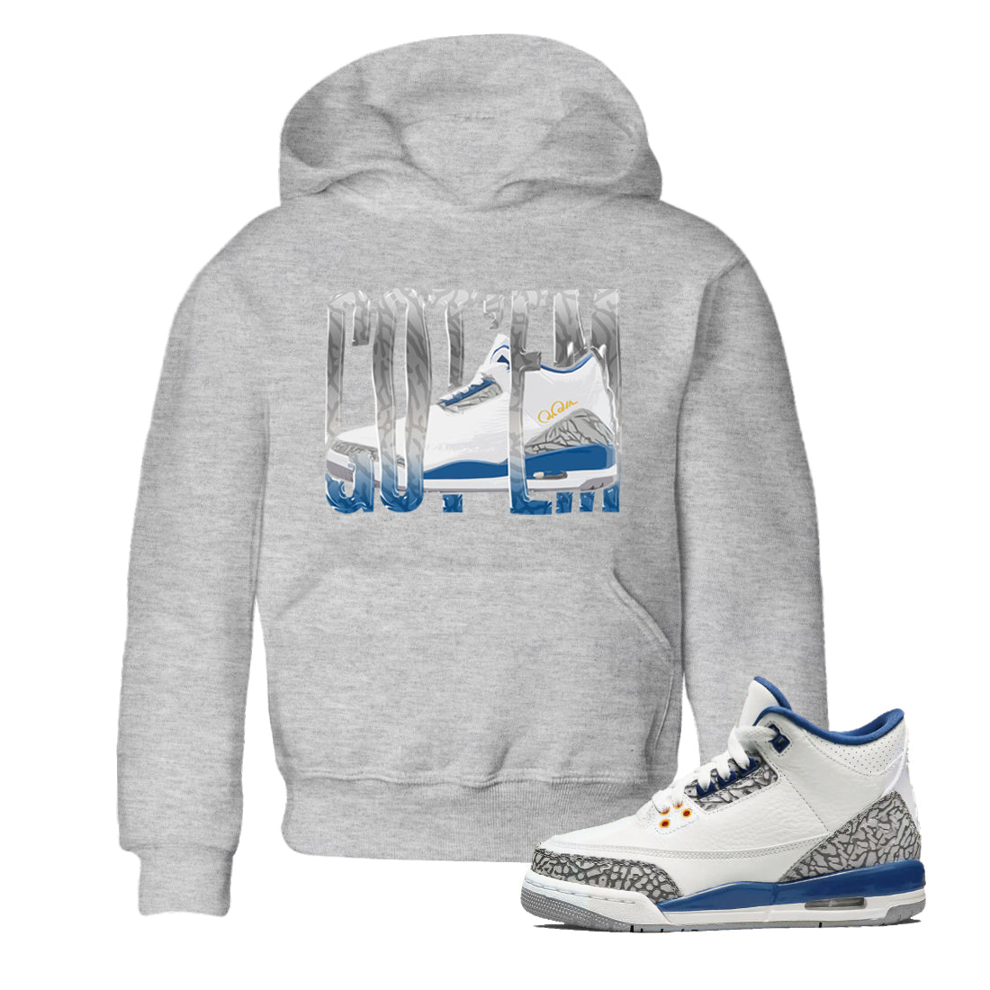 Air Jordan 3 Wizards Sneaker Match Tees Wiggling Gotem Streetwear Sneaker Shirt AJ3 NBA Wizards  Sneaker Release Tees Kids Shirts Heather Grey 1