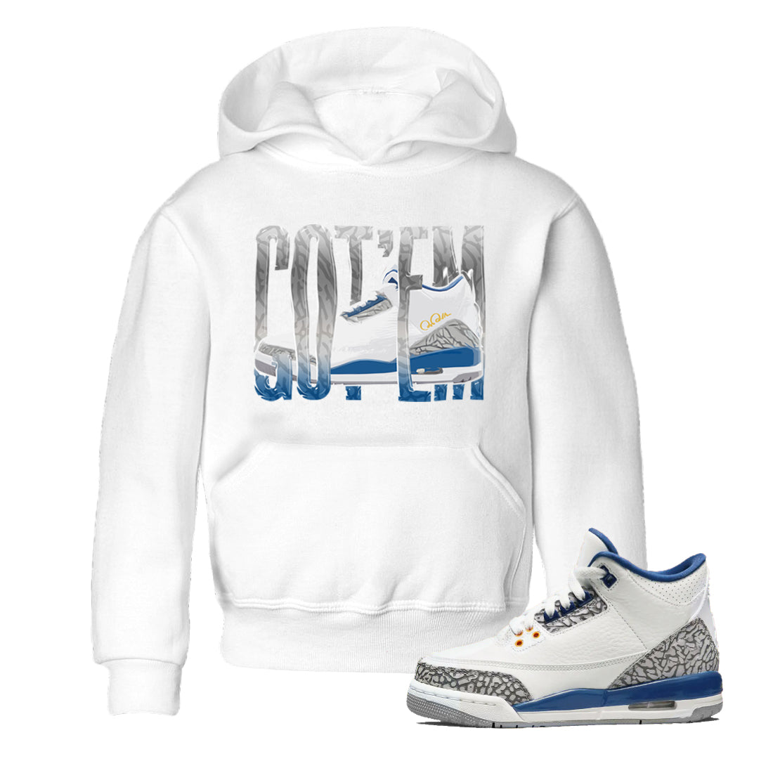 Air Jordan 3 Wizards Sneaker Match Tees Wiggling Gotem Streetwear Sneaker Shirt AJ3 NBA Wizards  Sneaker Release Tees Kids Shirts White 1