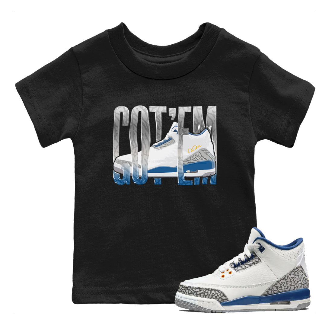 Air Jordan 3 Wizards Sneaker Match Tees Wiggling Gotem Streetwear Sneaker Shirt AJ3 NBA Wizards  Sneaker Release Tees Kids Shirts Black 1