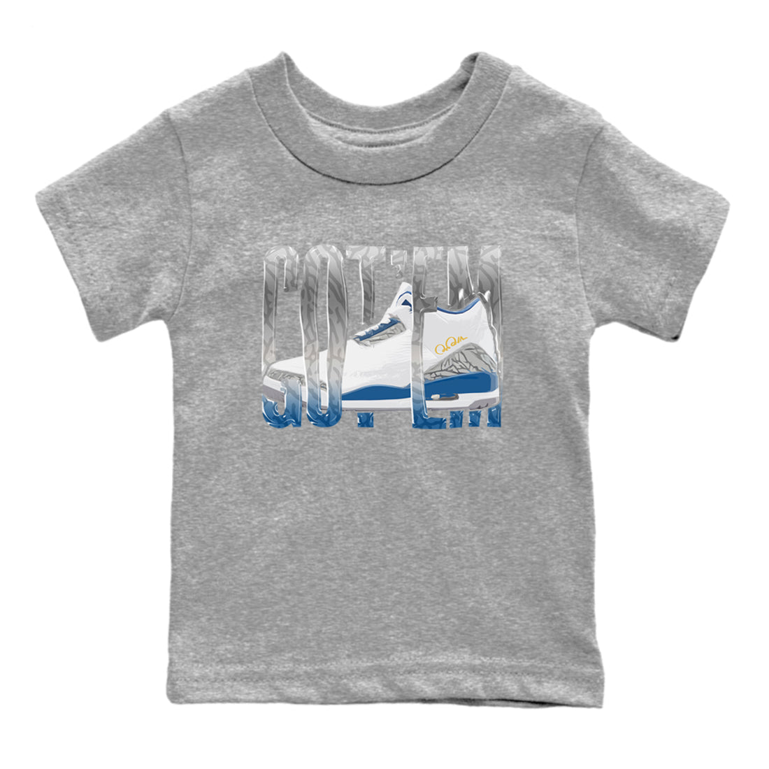 Air Jordan 3 Wizards Sneaker Match Tees Wiggling Gotem Streetwear Sneaker Shirt AJ3 NBA Wizards  Sneaker Release Tees Kids Shirts Heather Grey 2