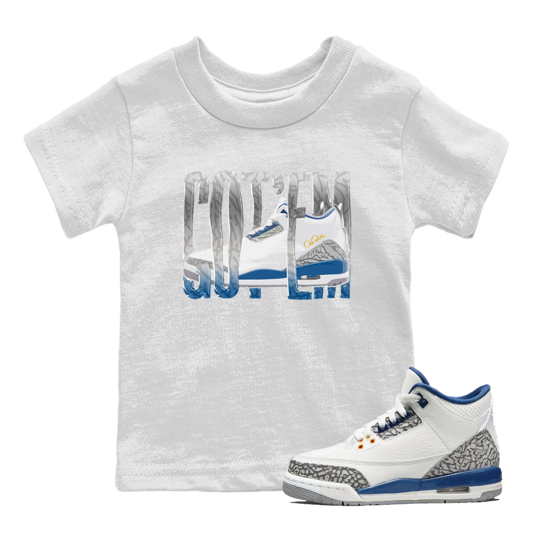 Air Jordan 3 Wizards Sneaker Match Tees Wiggling Gotem Streetwear Sneaker Shirt AJ3 NBA Wizards  Sneaker Release Tees Kids Shirts White 1
