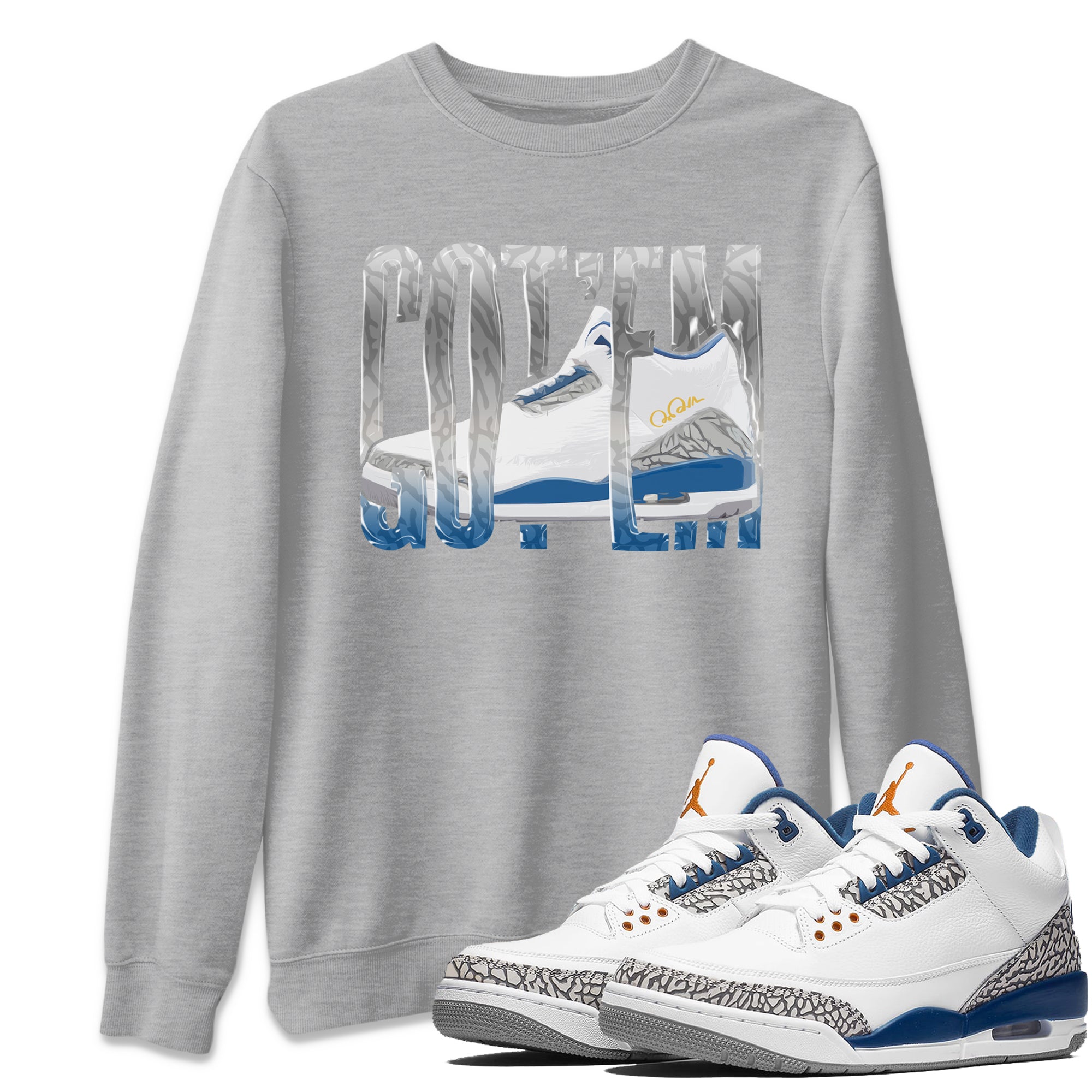 Air Jordan 3 Wizards Sneaker Match Tees Wiggling Gotem Streetwear Sneaker Shirt AJ3 NBA Wizards  Sneaker Release Tees Unisex Shirts Heather Grey 1