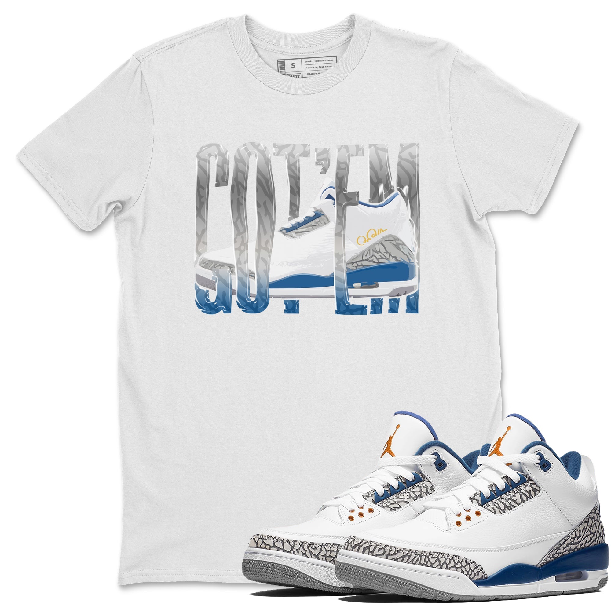 Air Jordan 3 Wizards Sneaker Match Tees Wiggling Gotem Streetwear Sneaker Shirt AJ3 NBA Wizards  Sneaker Release Tees Unisex Shirts White 1