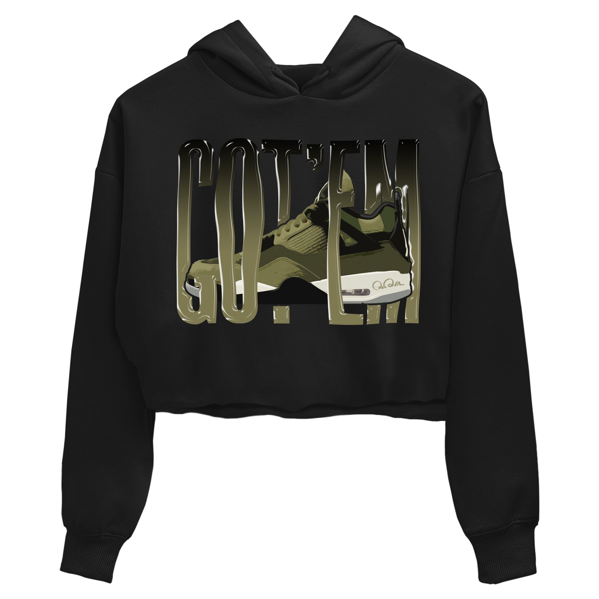 Air Jordan 4 Medium Olive shirt to match jordans streetwear brand Wiggling Gotem sneaker tees AJ4Medium Olive Drip Gear Zone Black 2 Crop T-Shirt
