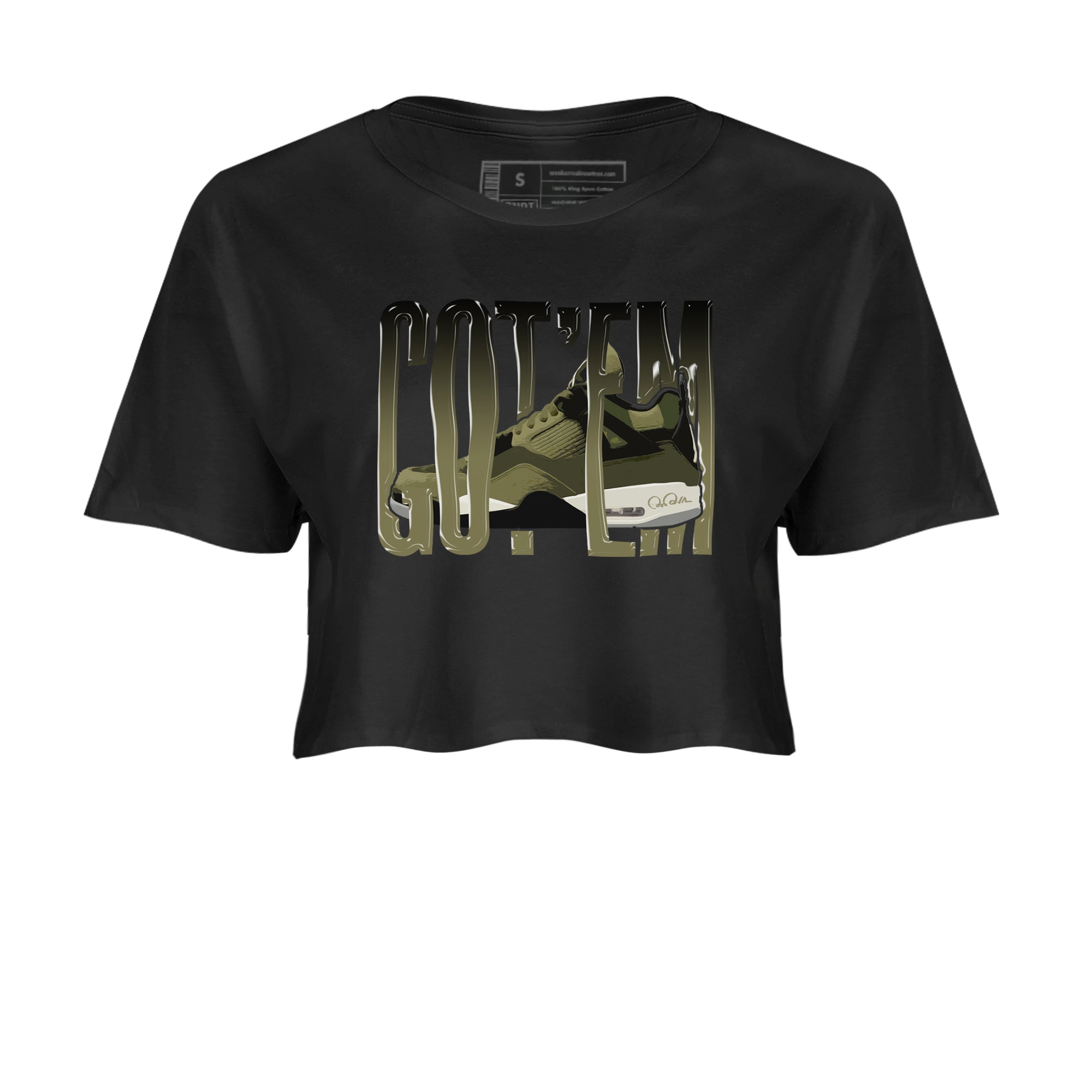 Air Jordan 4 Medium Olive shirt to match jordans streetwear brand Wiggling Gotem sneaker tees AJ4Medium Olive Drip Gear Zone Black 2 Crop T-Shirt